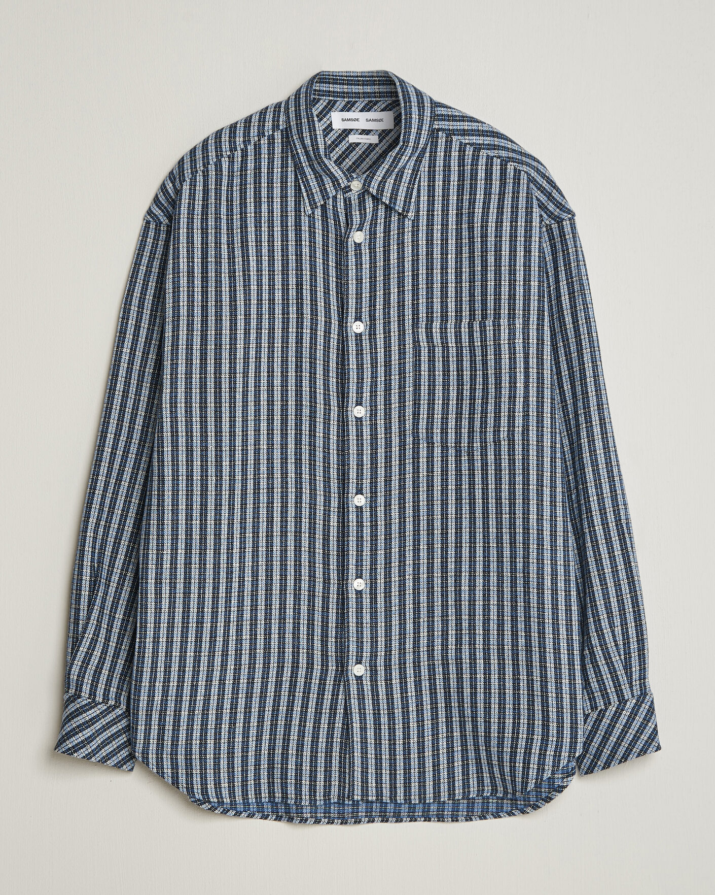Mies | Kauluspaidat | Samsøe Samsøe | Luan Brushed Cotton Checked Shirt Cyaneus