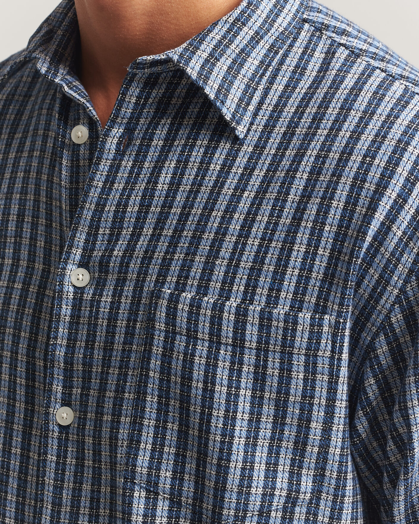Mies | Kauluspaidat | Samsøe Samsøe | Luan Brushed Cotton Checked Shirt Cyaneus