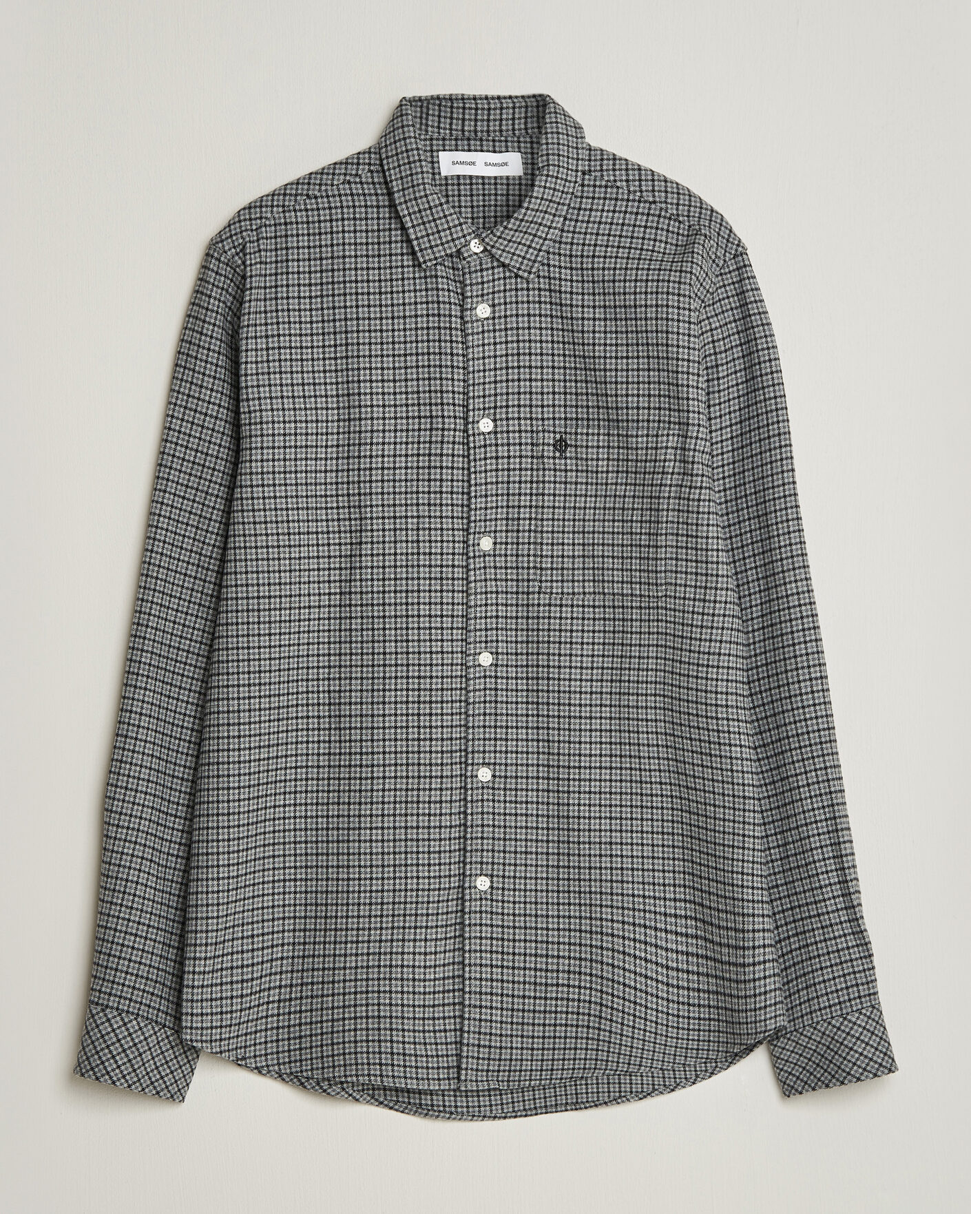 Mies | Kauluspaidat | Samsøe Samsøe | Liam Brushed Cotton Checked Shirt Grey Melange