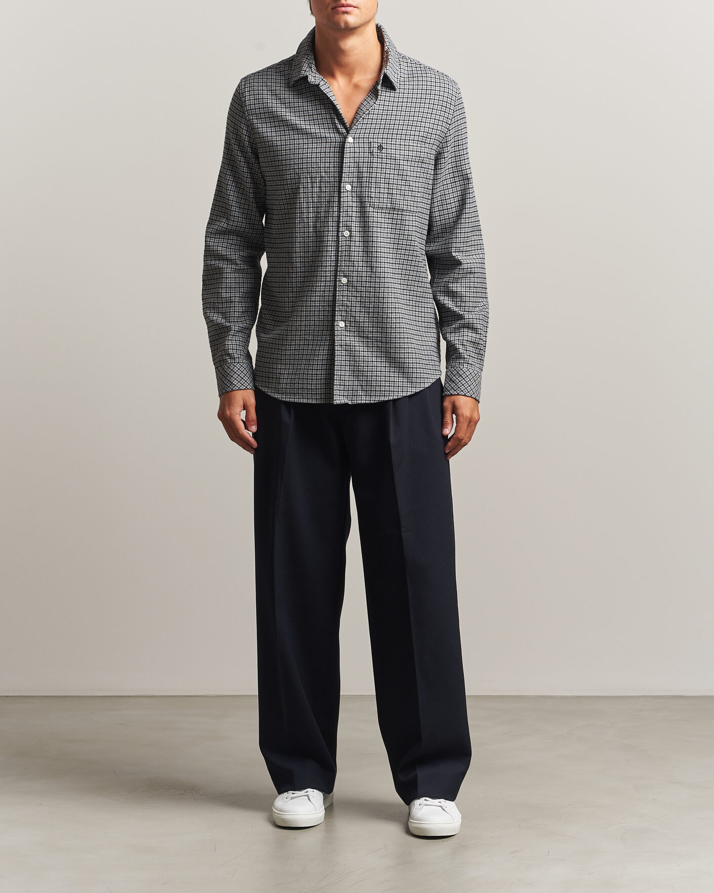 Mies | Kauluspaidat | Samsøe Samsøe | Liam Brushed Cotton Checked Shirt Grey Melange