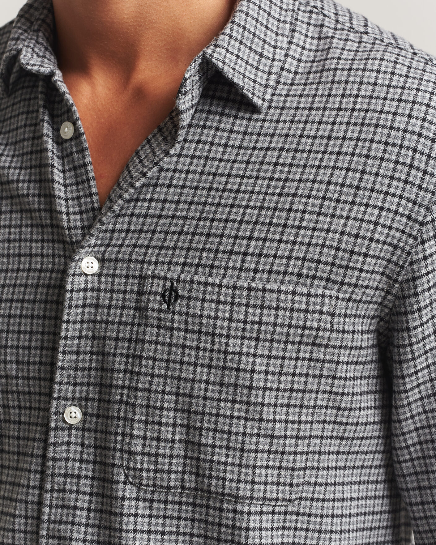 Mies | Kauluspaidat | Samsøe Samsøe | Liam Brushed Cotton Checked Shirt Grey Melange