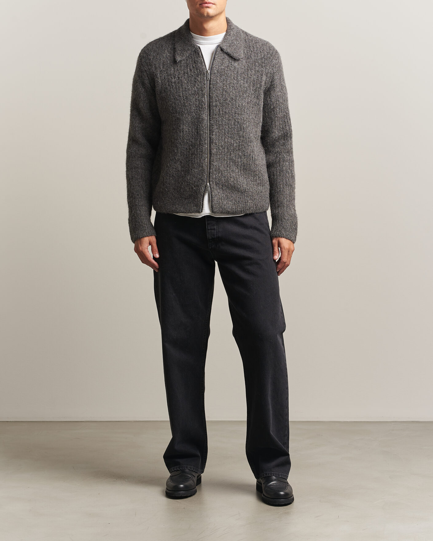 Mies | Puserot | Samsøe Samsøe | Job Alpaca Knitted Full Zip Dark Grey Melange