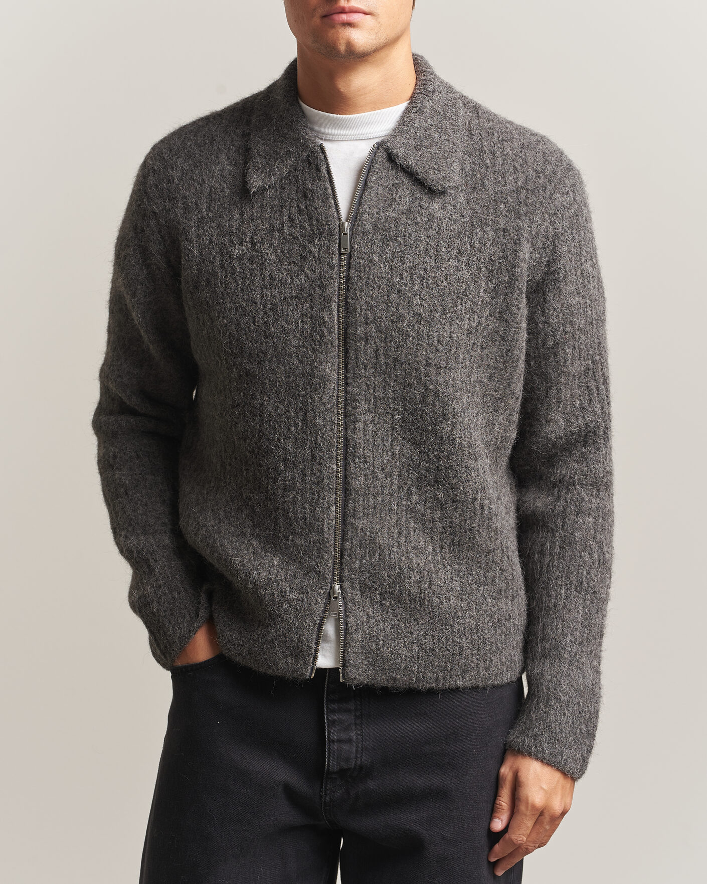 Mies | Puserot | Samsøe Samsøe | Job Alpaca Knitted Full Zip Dark Grey Melange