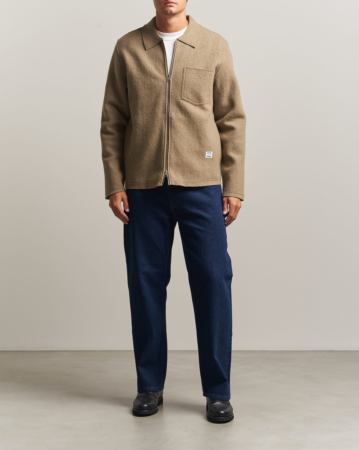Mies | Puserot | Samsøe Samsøe | Hannes Boiled Wool Full Zip Lead Gray