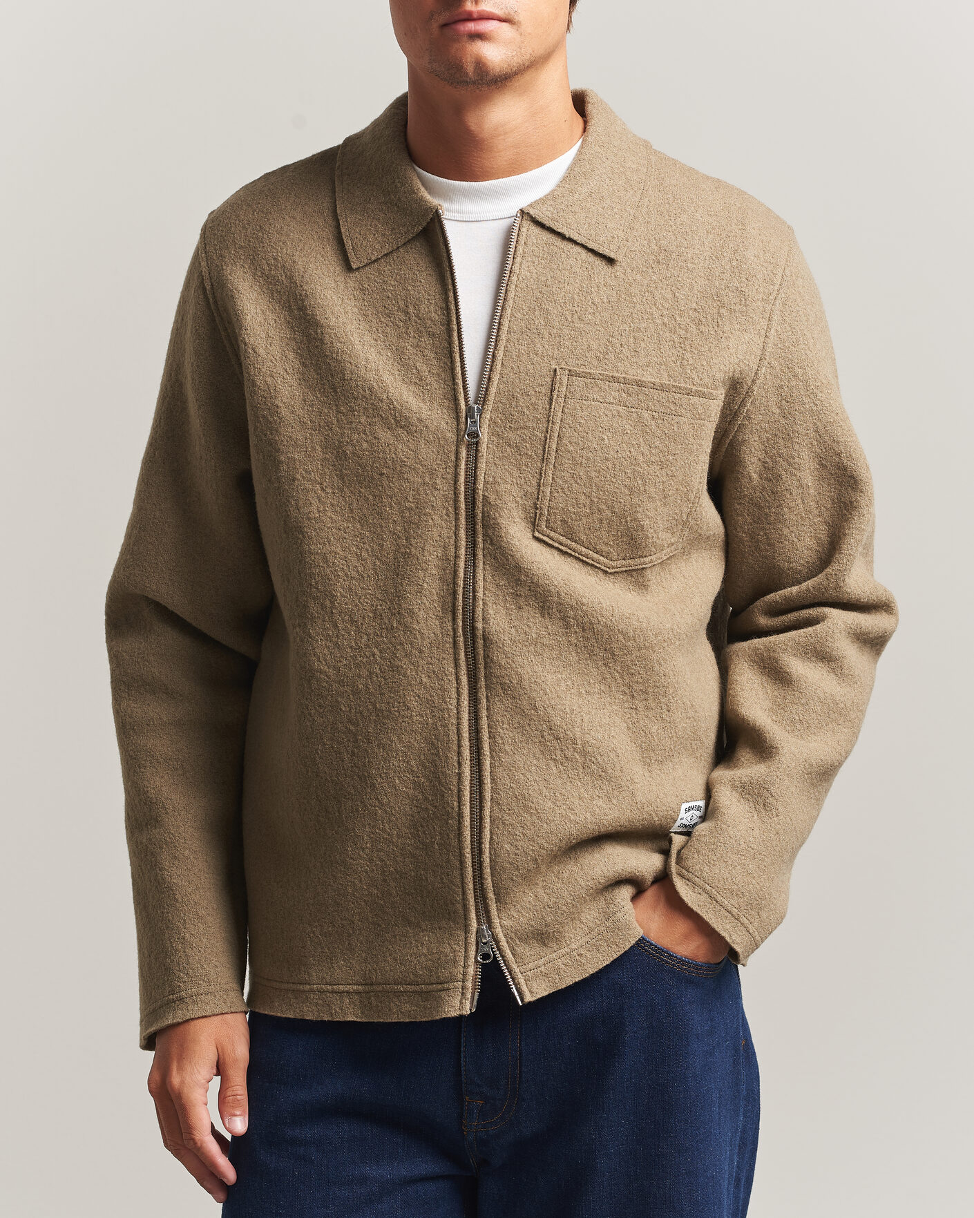 Mies | Puserot | Samsøe Samsøe | Hannes Boiled Wool Full Zip Lead Gray
