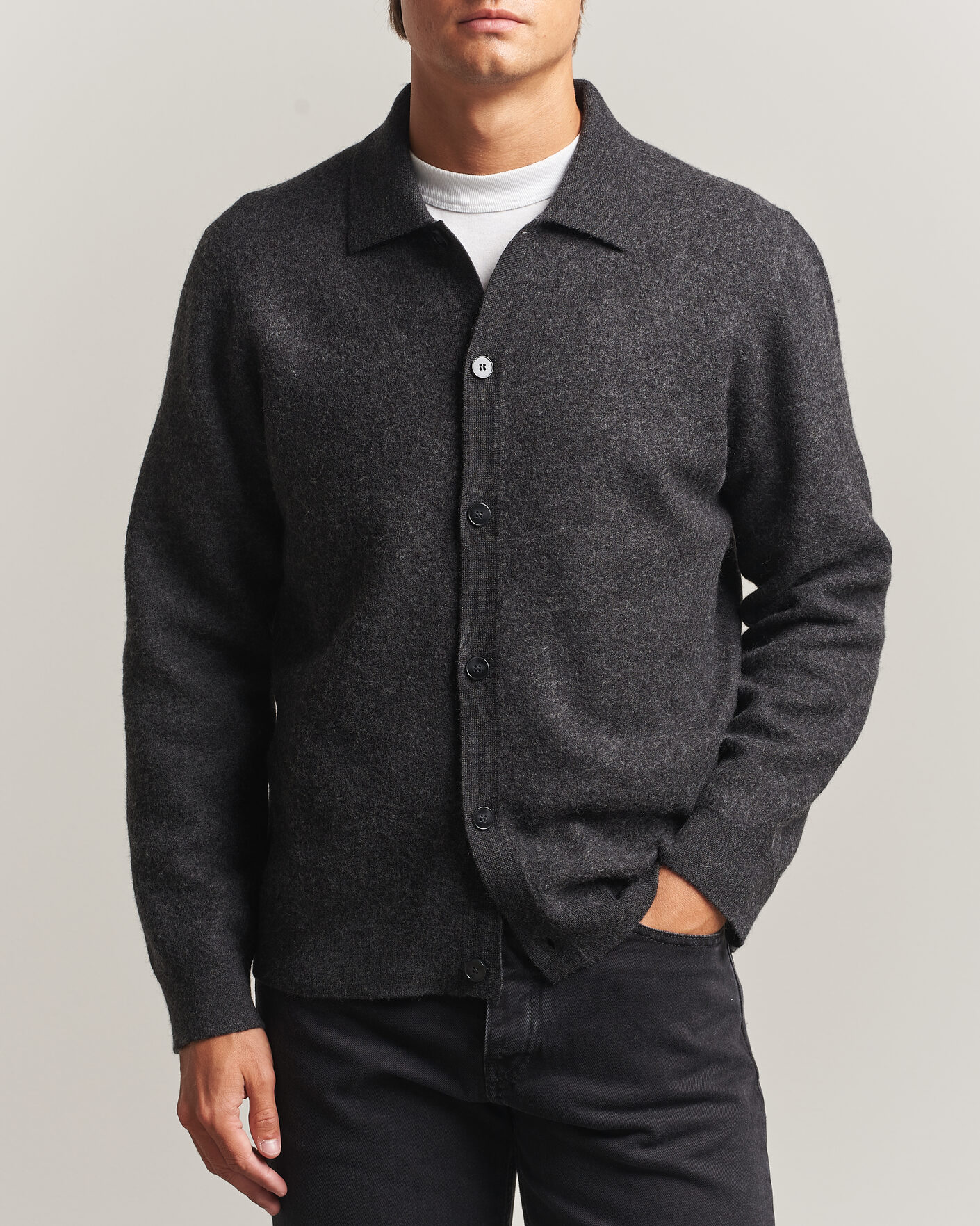 Mies | Puserot | Samsøe Samsøe | Richard Wool Knitted Cardigan Dark Grey Melange