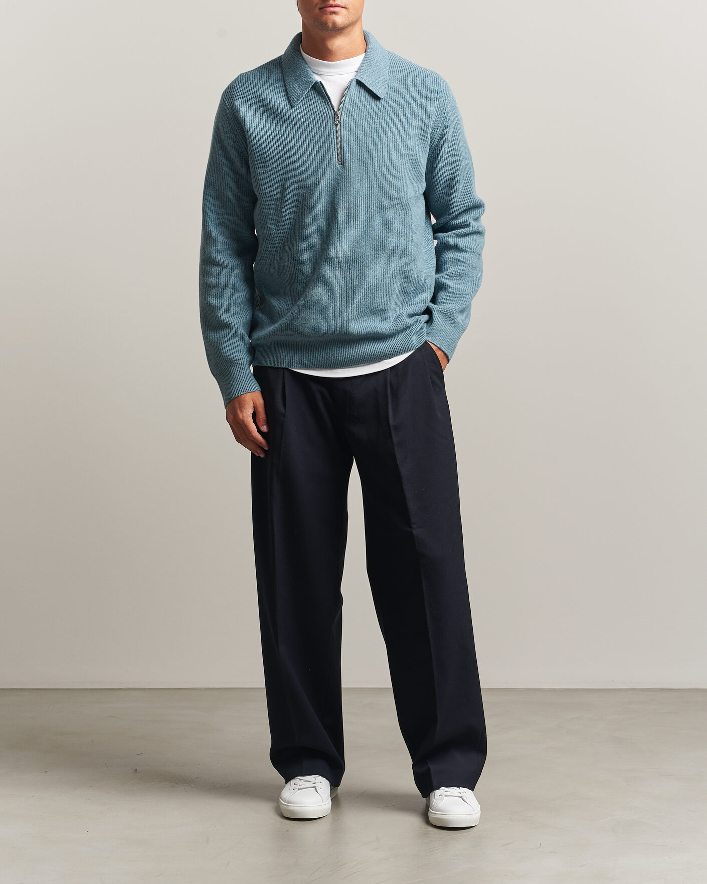 Mies | Puserot | Samsøe Samsøe | Isak Knitted Half Zip Polo Stormy Sea