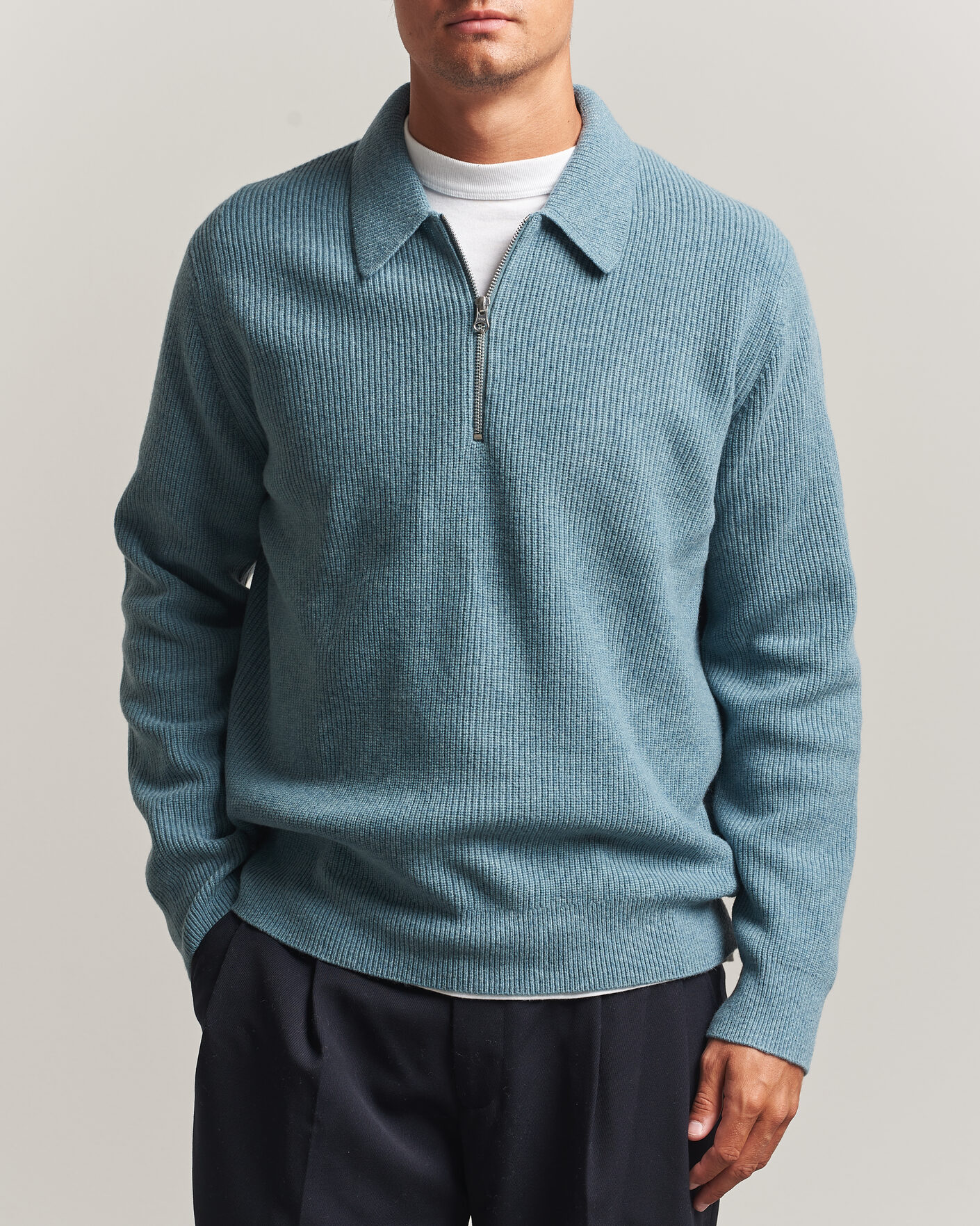 Mies | Puserot | Samsøe Samsøe | Isak Knitted Half Zip Polo Stormy Sea