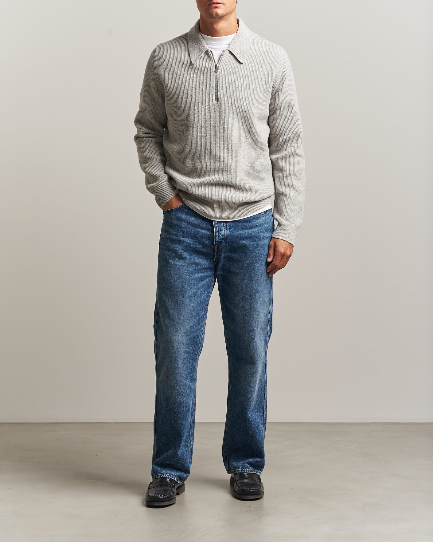 Mies | Puserot | Samsøe Samsøe | Isak Knitted Half Zip Polo Grey Melange