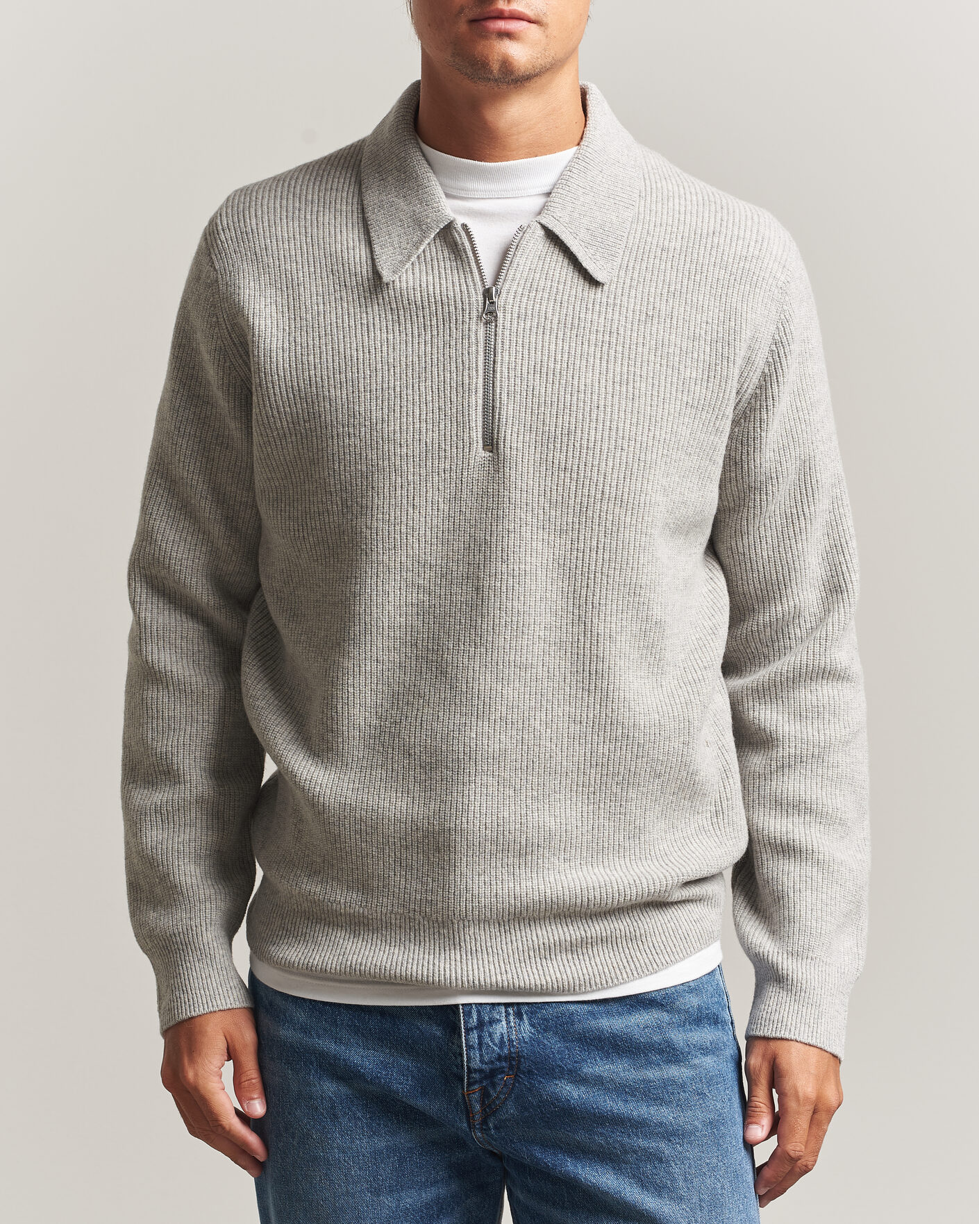 Mies | Puserot | Samsøe Samsøe | Isak Knitted Half Zip Polo Grey Melange