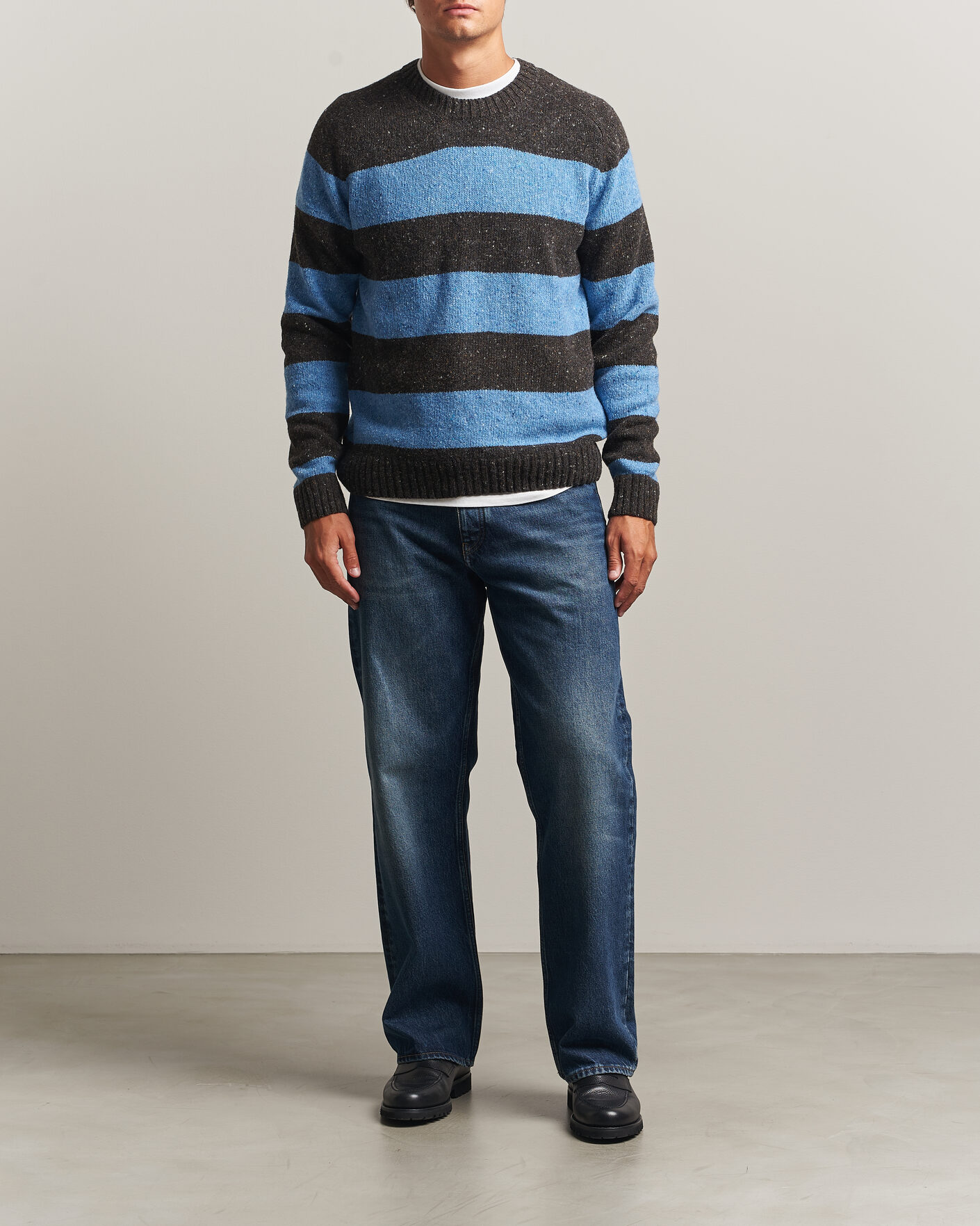 Mies | Puserot | Samsøe Samsøe | Nate Donegal Wool Knitted Striped Sweater Brown/Blue