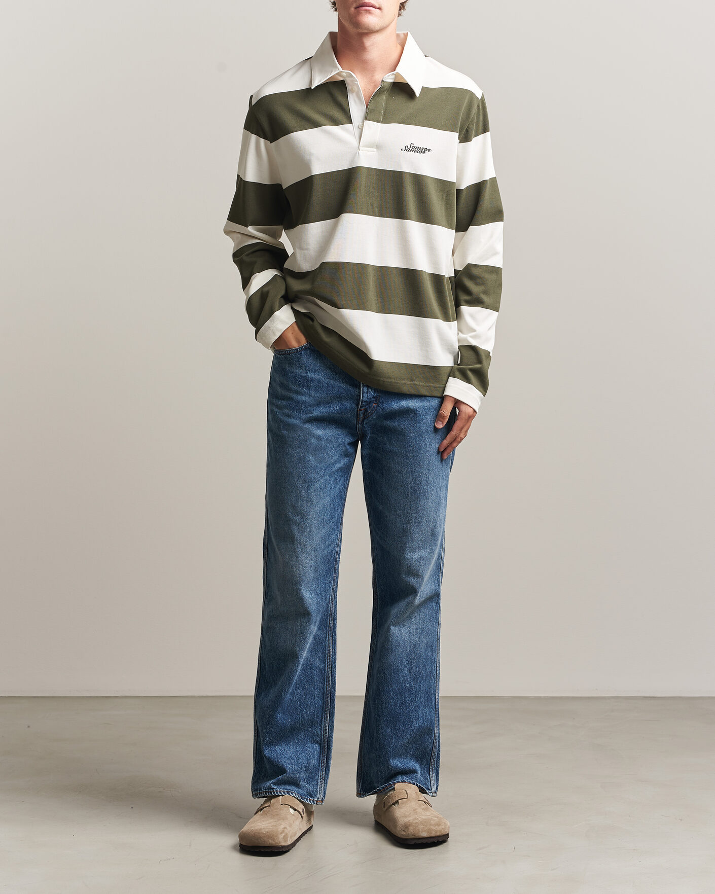 Mies | Puserot | Samsøe Samsøe | Kevin Barstriped Rugger Forest Night/White