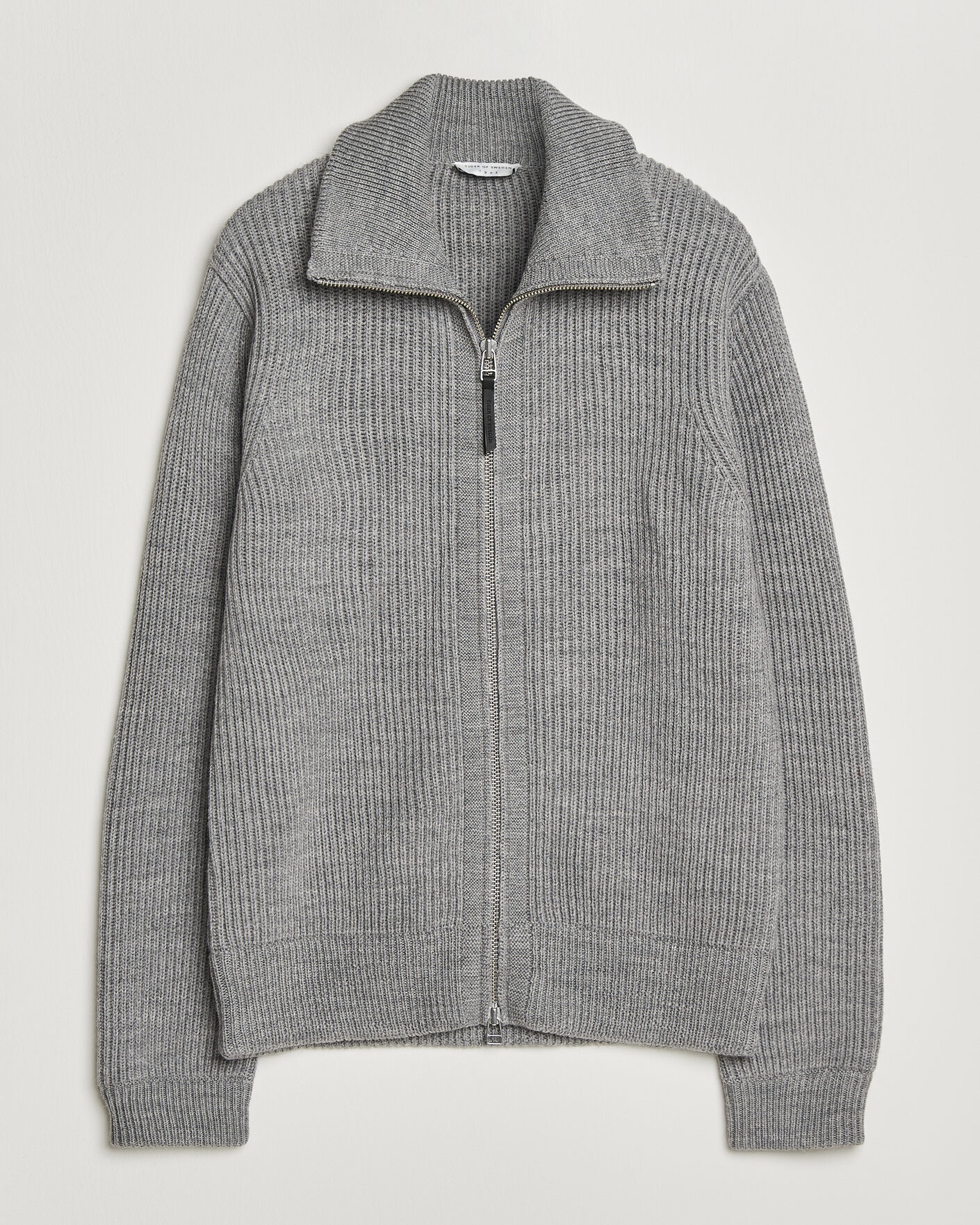 Mies | Puserot | Tiger of Sweden | Niall Wool Heavy Knitted Full Zip Grey Melange