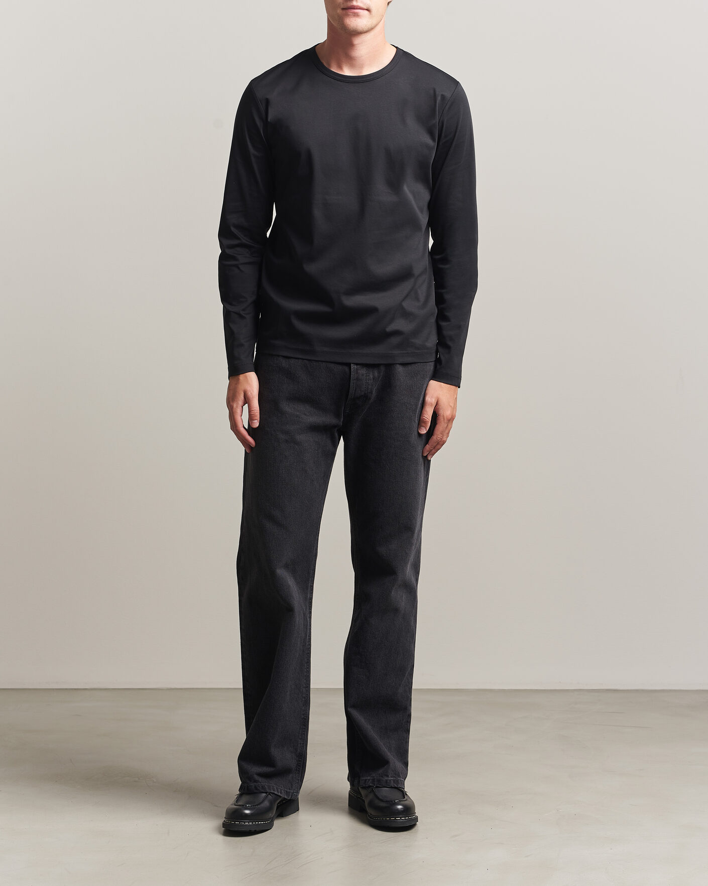 Mies | T-paidat | Tiger of Sweden | Olaf Mercerized Cotton Long Sleeve T-Shirt Black