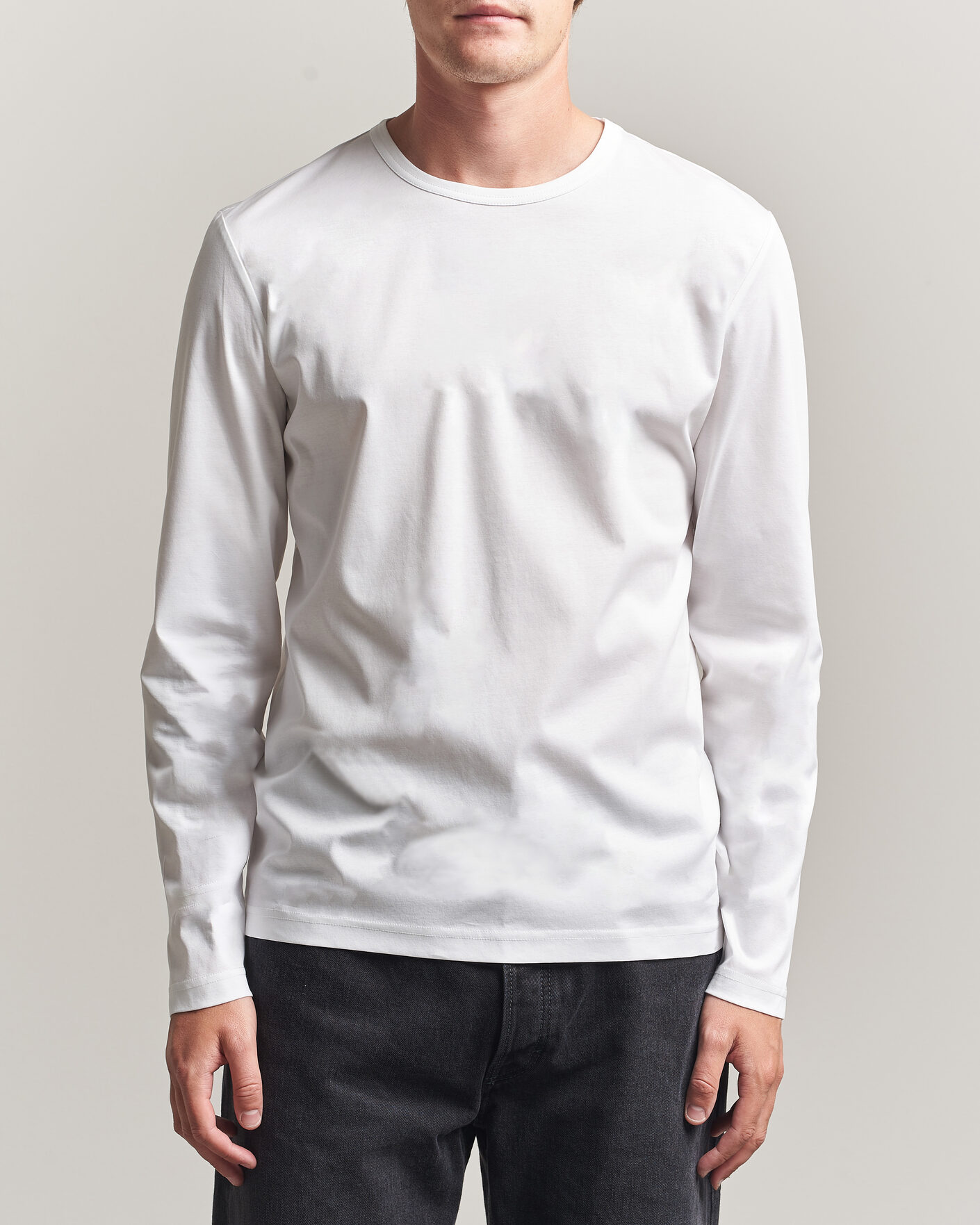 Mies | T-paidat | Tiger of Sweden | Olaf Mercerized Cotton Long Sleeve T-Shirt Pure White