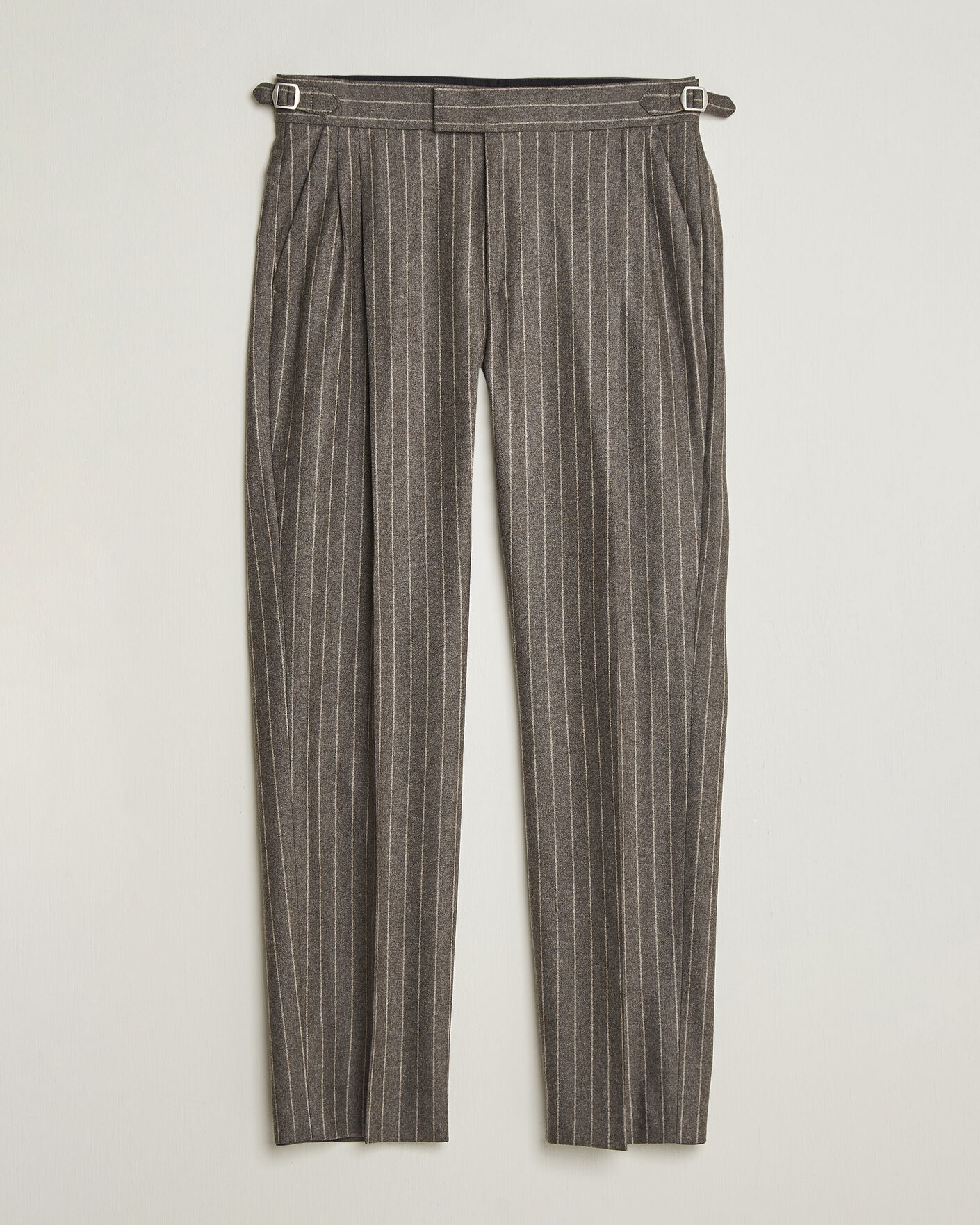 Mies | Housut | Tiger of Sweden | Theo Wool Pleated Pinstriped Trousers Grey Brown