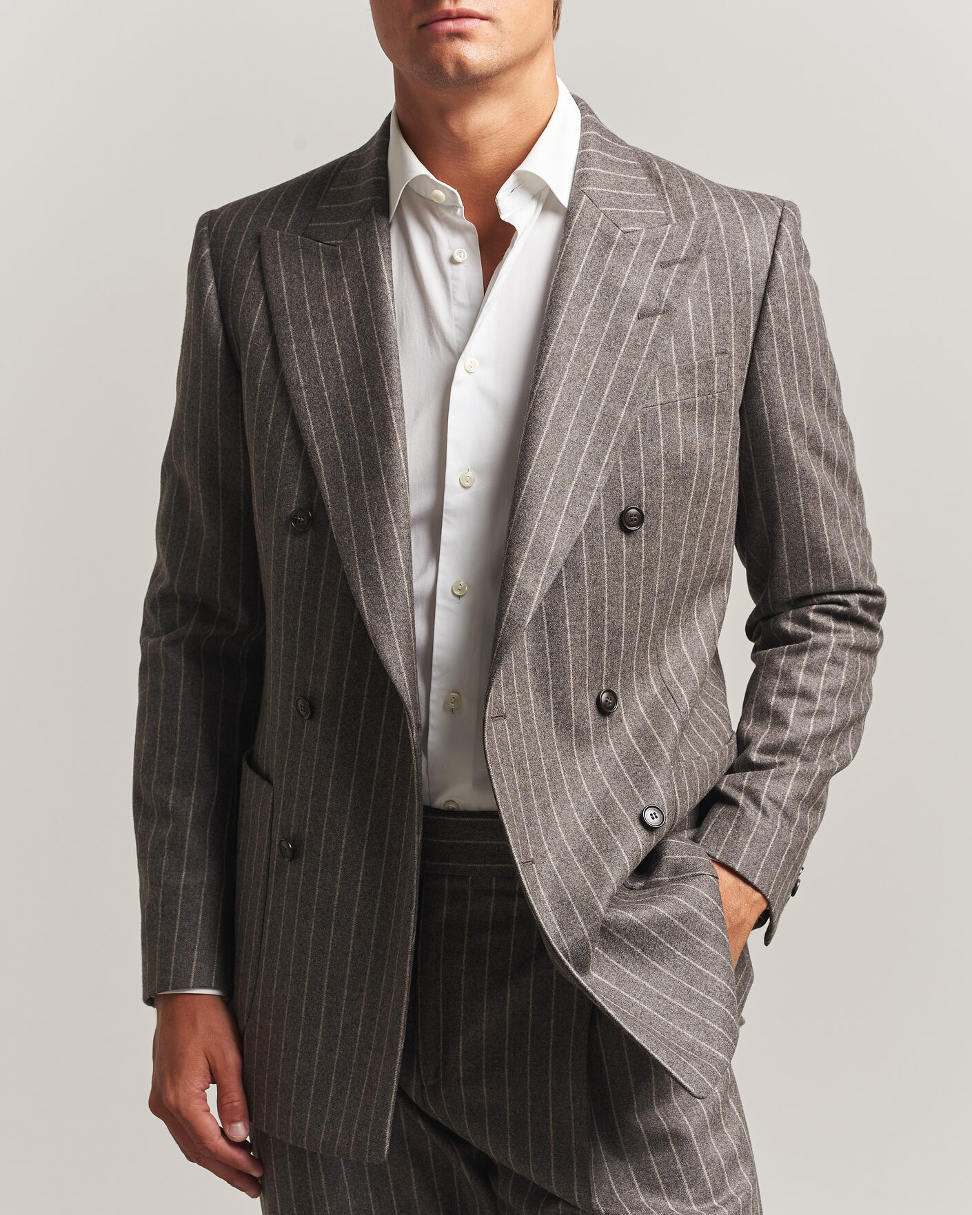 Mies | Pikkutakit | Tiger of Sweden | Joachim Wool Double Breasted Pinstriped Blazer Grey Brown