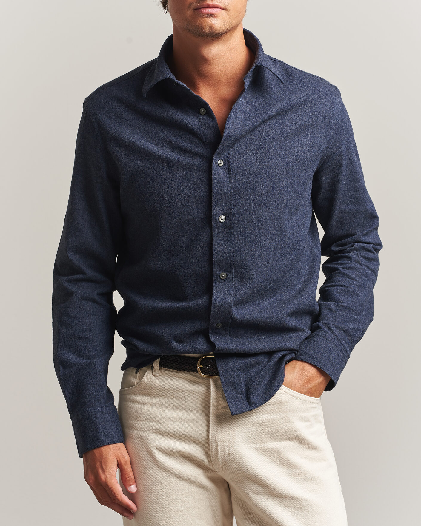Mies | Kauluspaidat | Tiger of Sweden | Bjorn Brushed Cotton Shirt Steel Blue