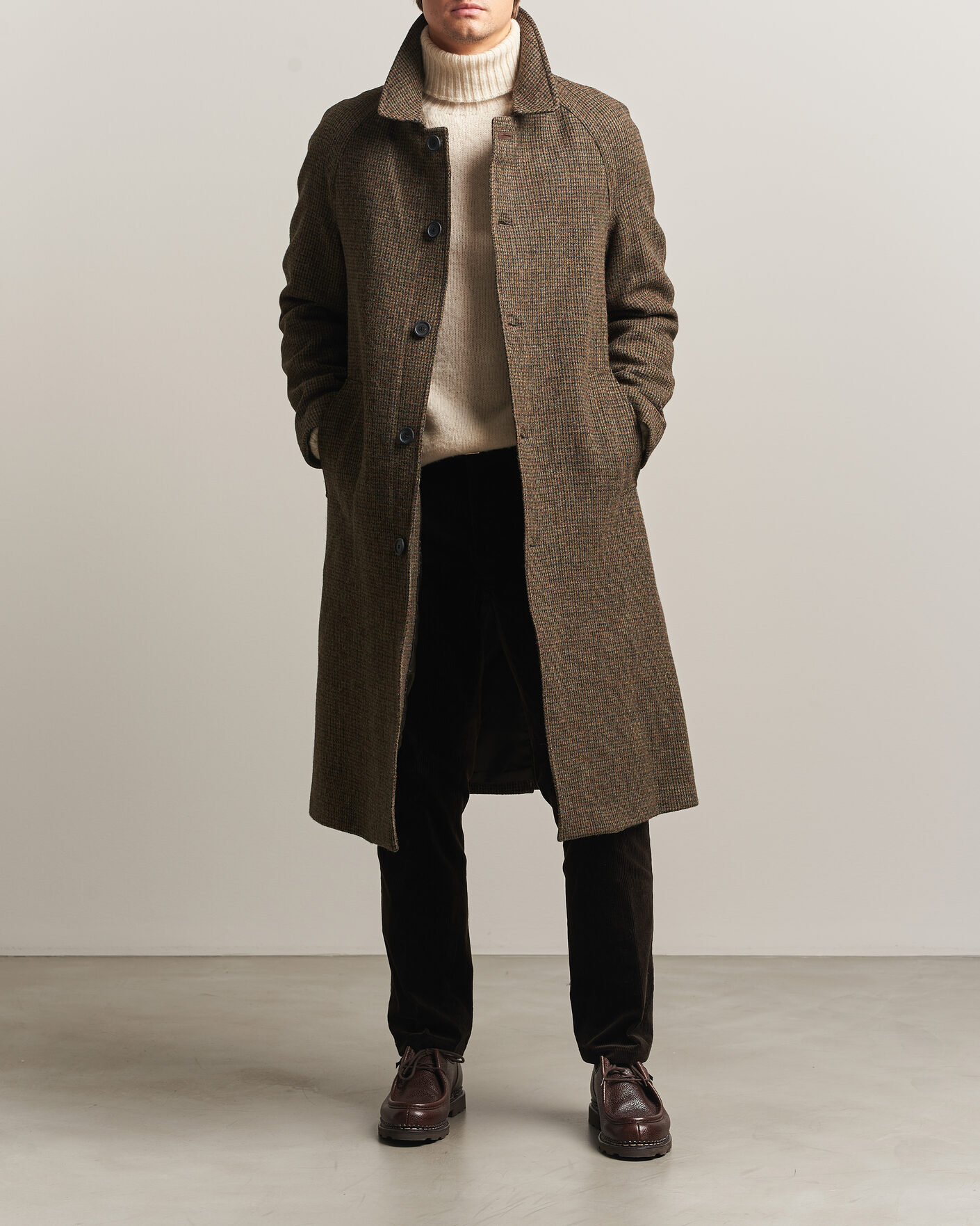 Mies | Takit | Walker Slater | Sherlock Harris Tweed Microcheck Coat Amber Brown