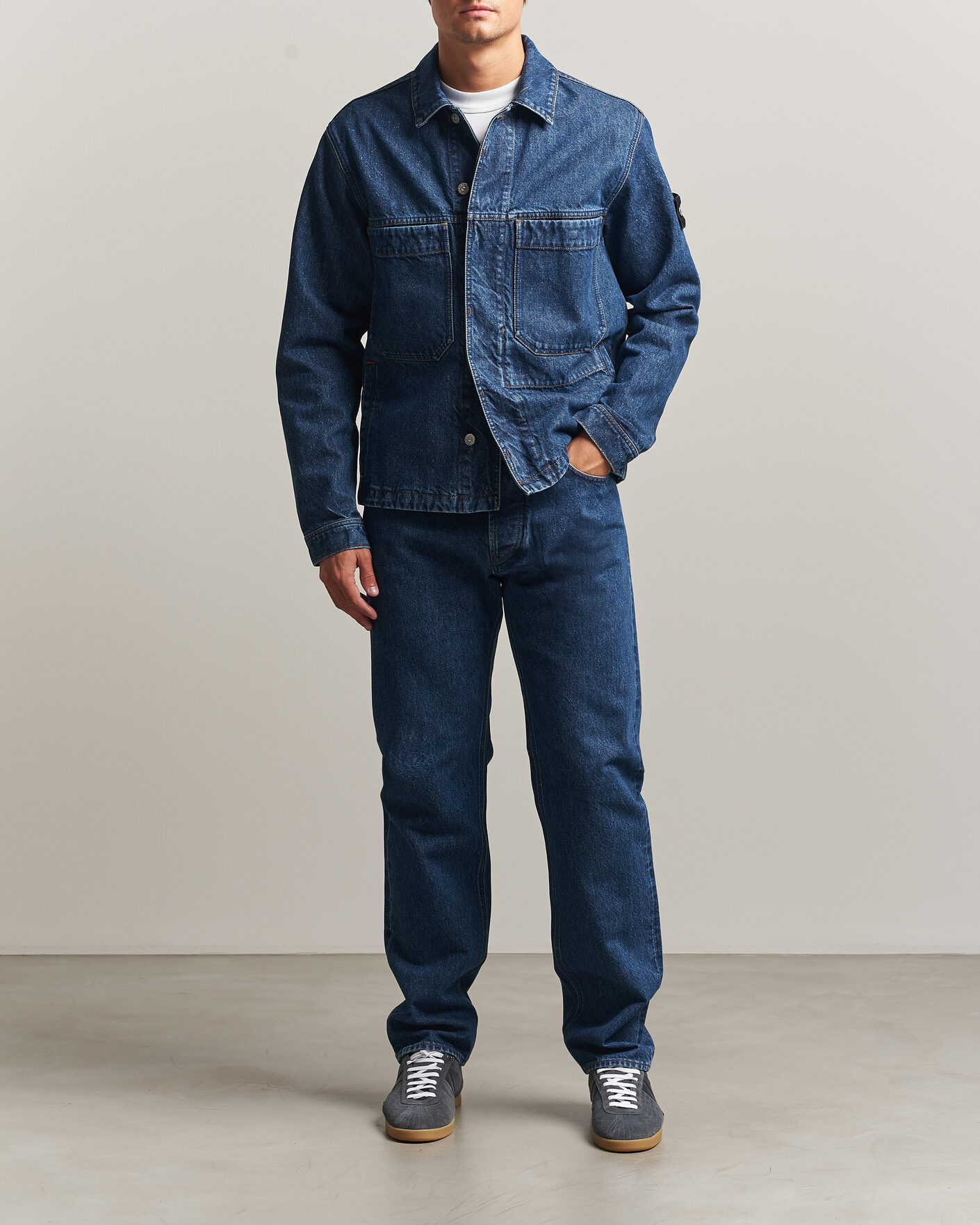Mies | Takit | Stone Island | Indigo Denim Coach Jacket Blue Medium Wash