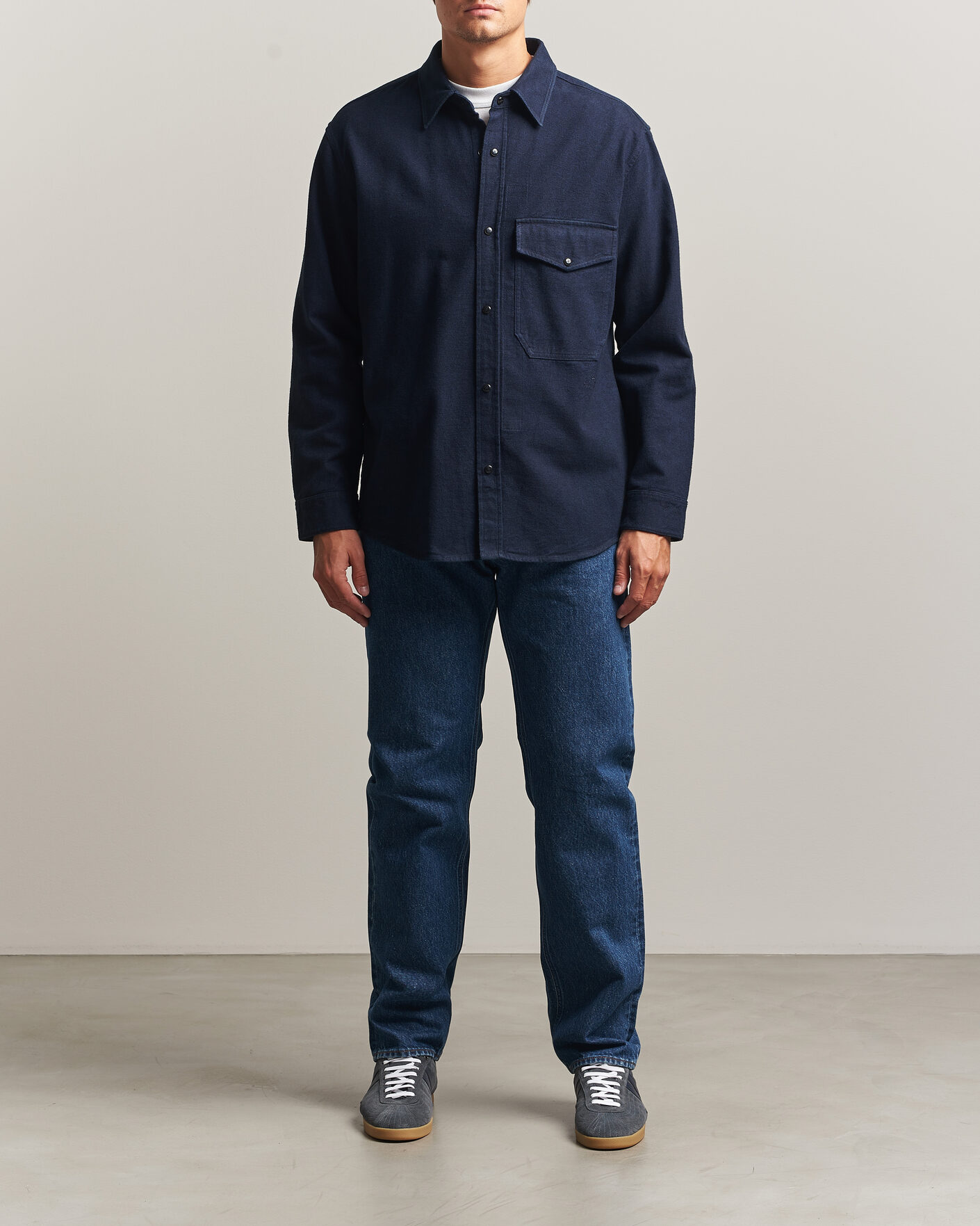 Mies | Kauluspaidat | Stone Island | Organic Cotton Flannel Denim Shirt Indigo