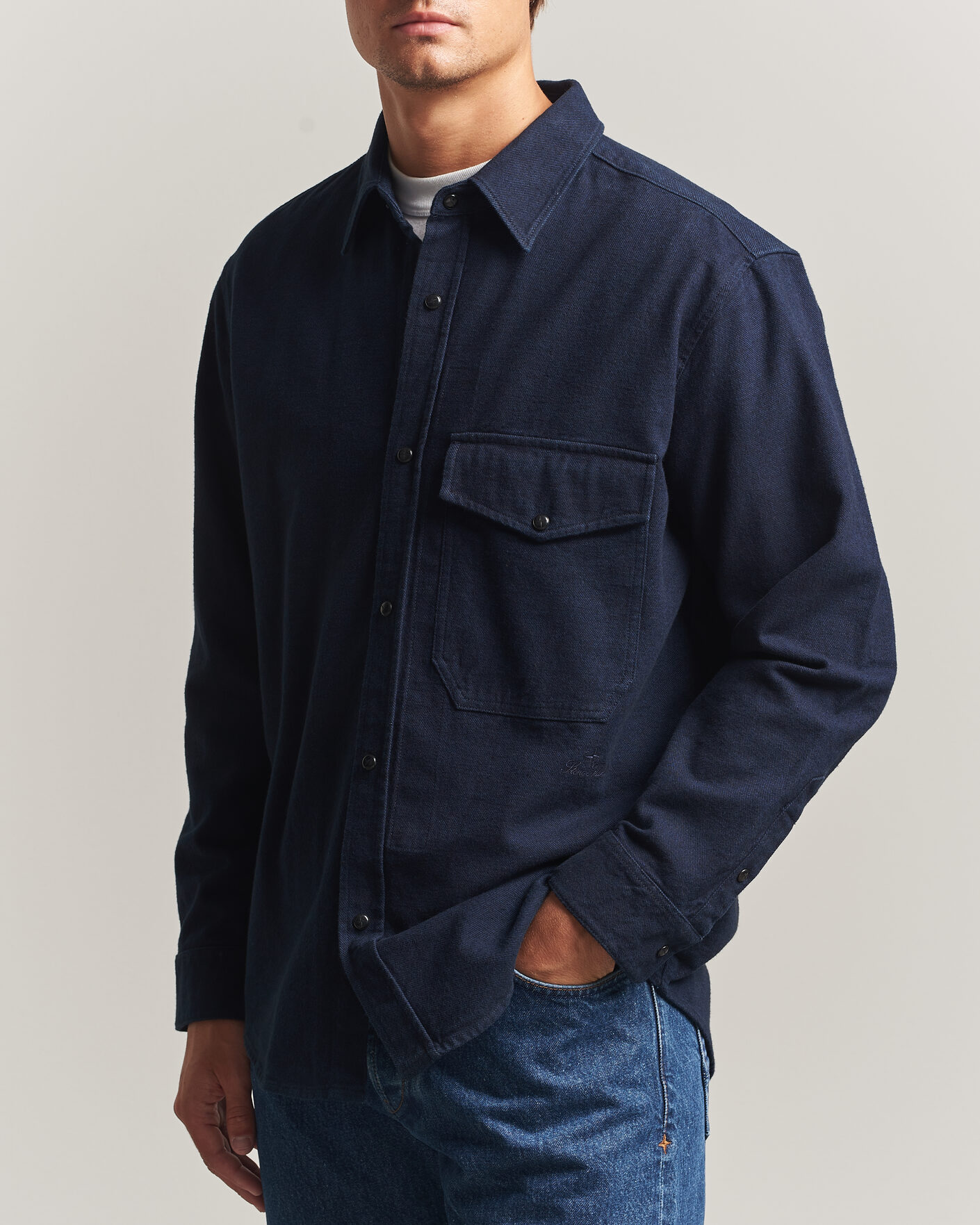Mies | Kauluspaidat | Stone Island | Organic Cotton Flannel Denim Shirt Indigo