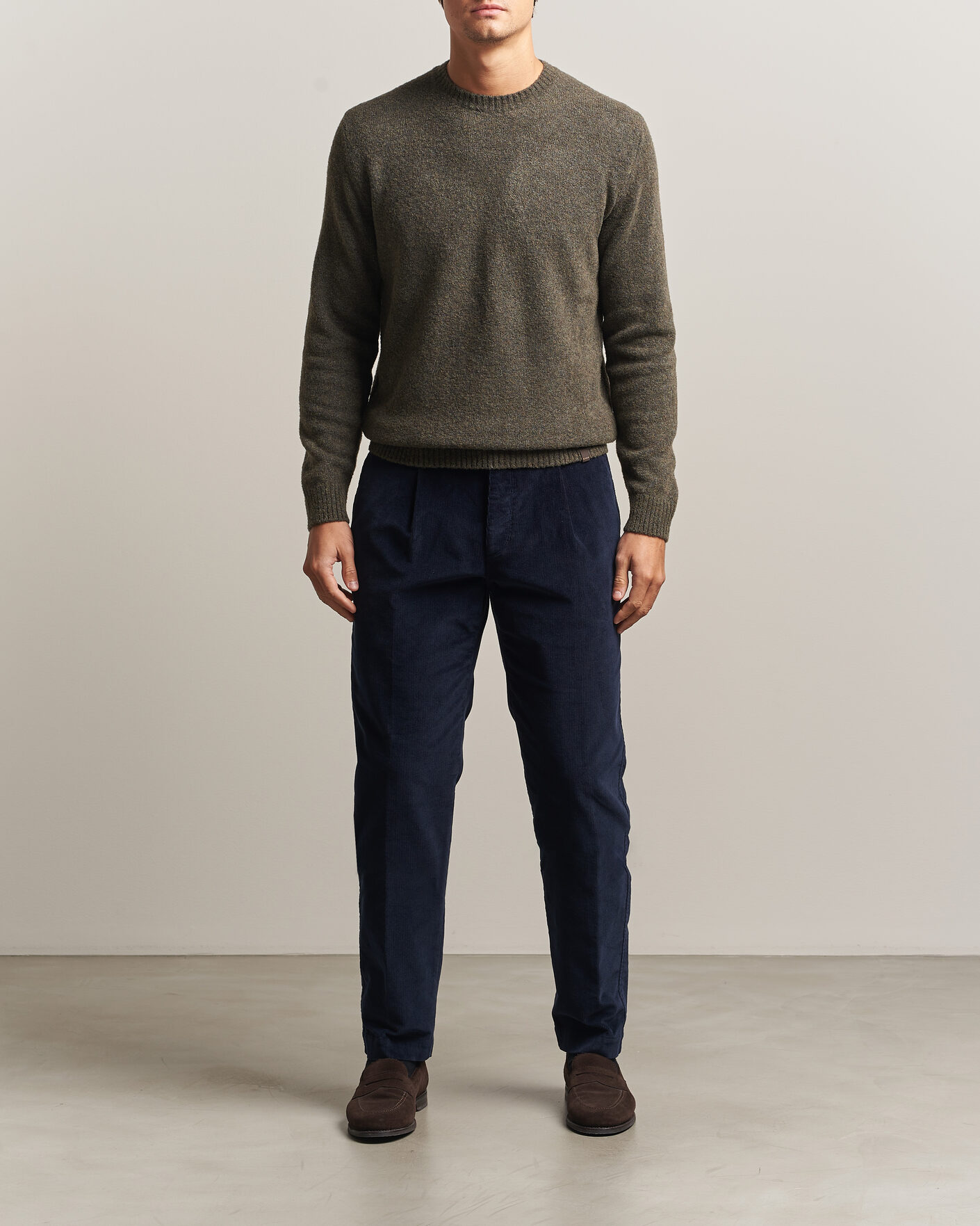 Mies | Puserot | Zanone | Wool Boucle Crew Neck Forest Green