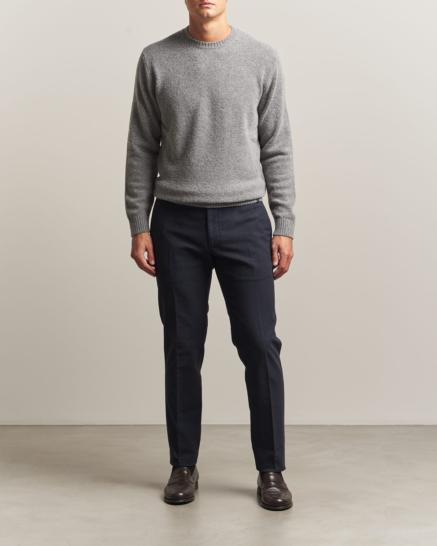 Mies | Puserot | Zanone | Wool Boucle Crew Neck Grey Melange