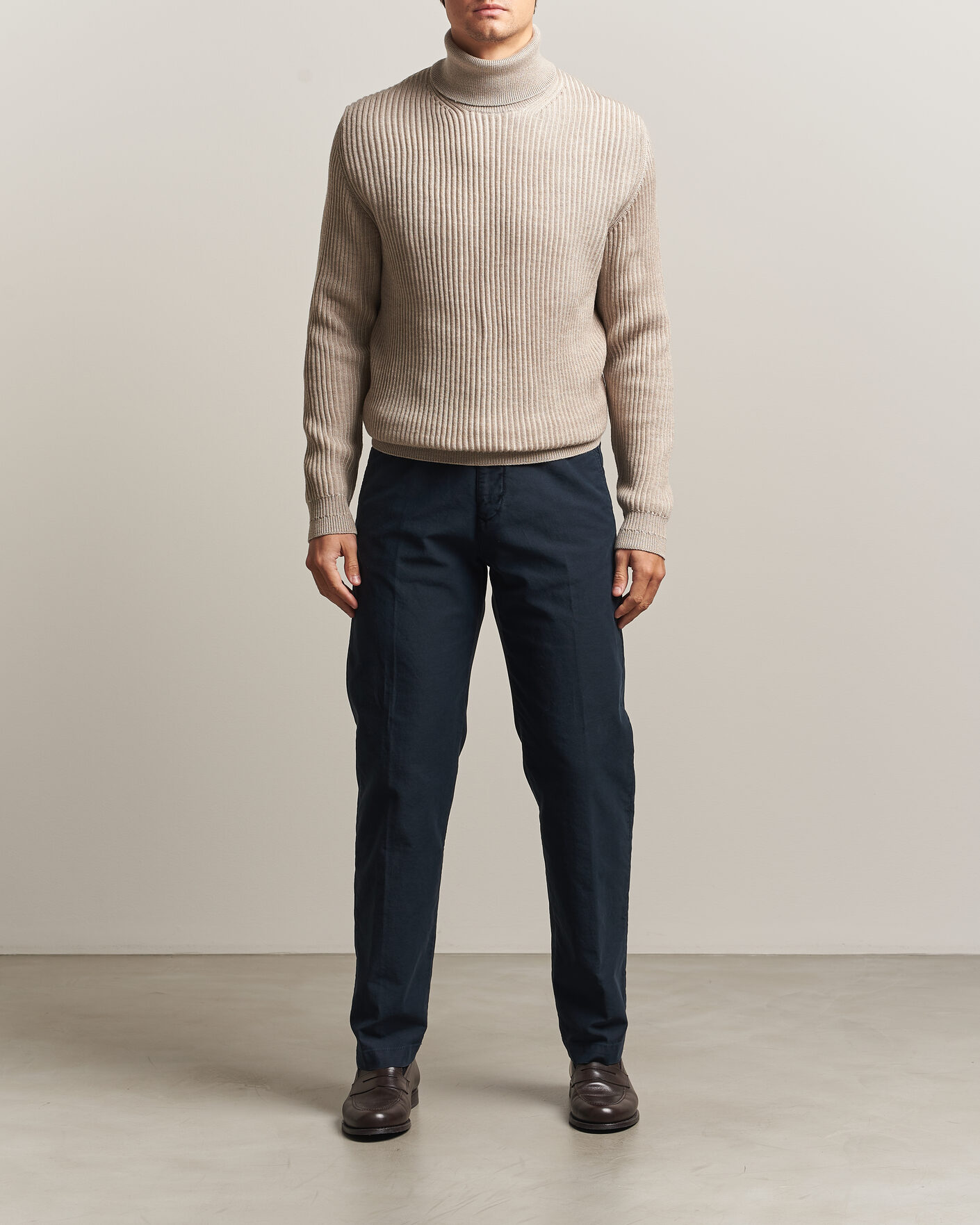 Mies | Puserot | Zanone | Fishermans Rib Rollneck Beige