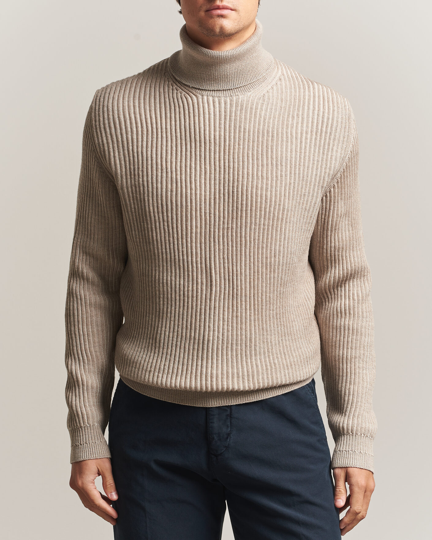 Mies | Puserot | Zanone | Fishermans Rib Rollneck Beige