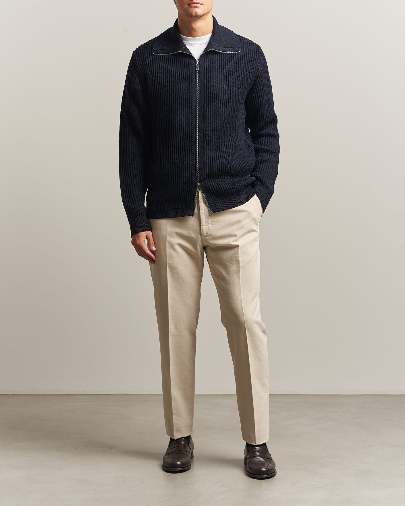 Mies | Puserot | Zanone | Fishermans Rib Full Zip Cardigan Navy