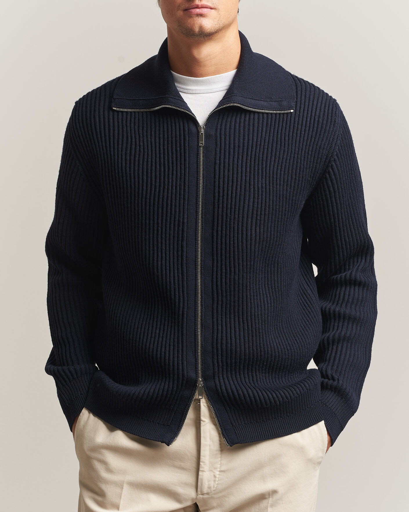 Mies | Puserot | Zanone | Fishermans Rib Full Zip Cardigan Navy