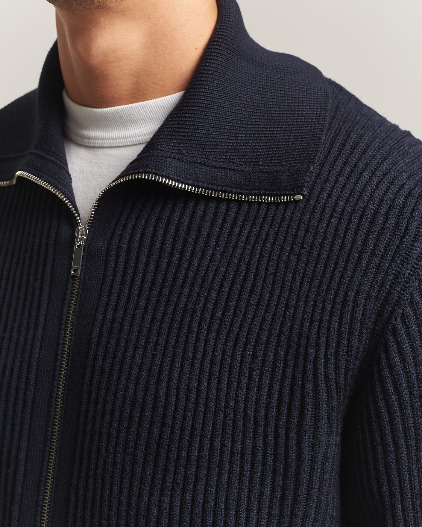 Mies | Puserot | Zanone | Fishermans Rib Full Zip Cardigan Navy