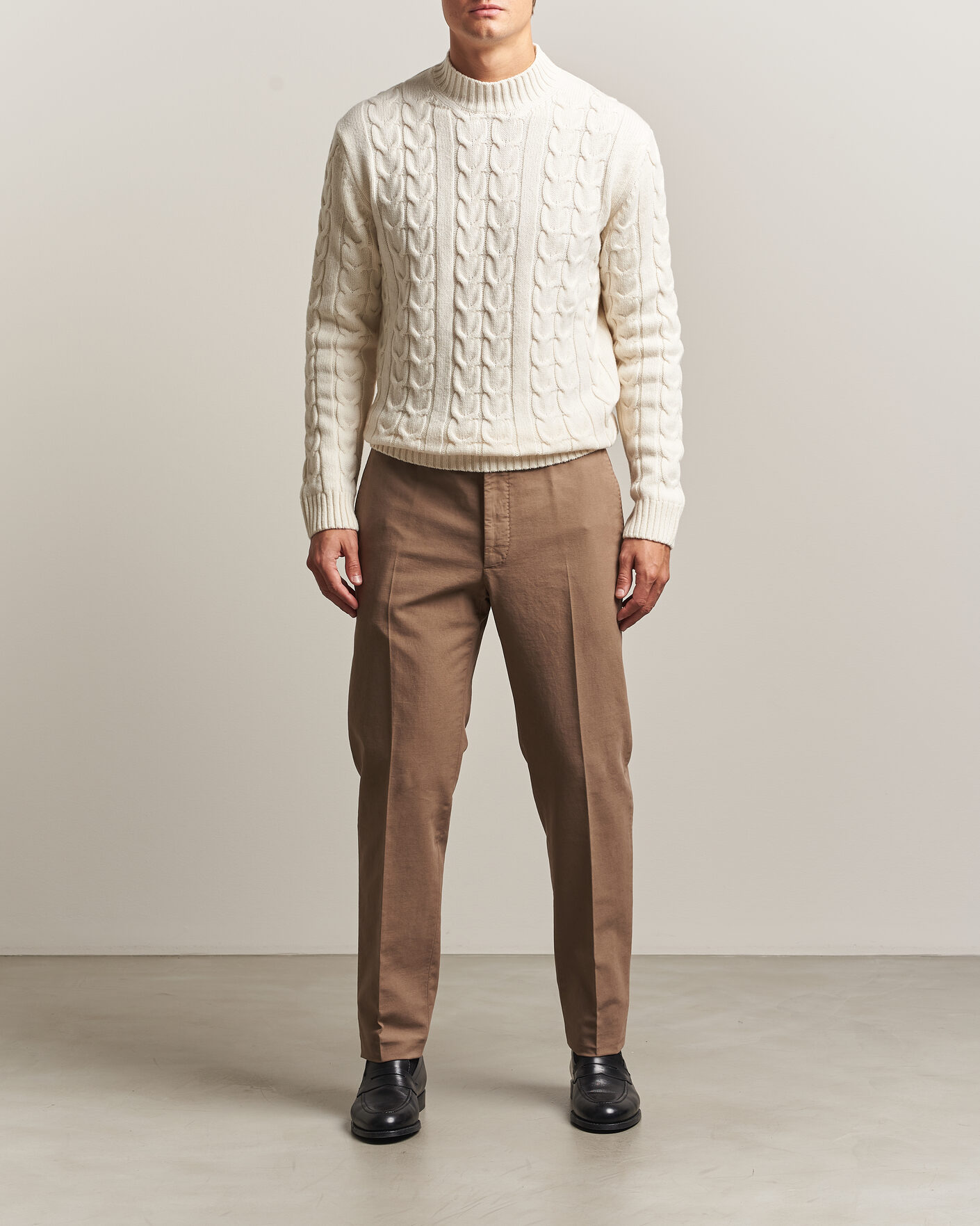 Mies | Puserot | Zanone | Double Cable Crew Neck Latte
