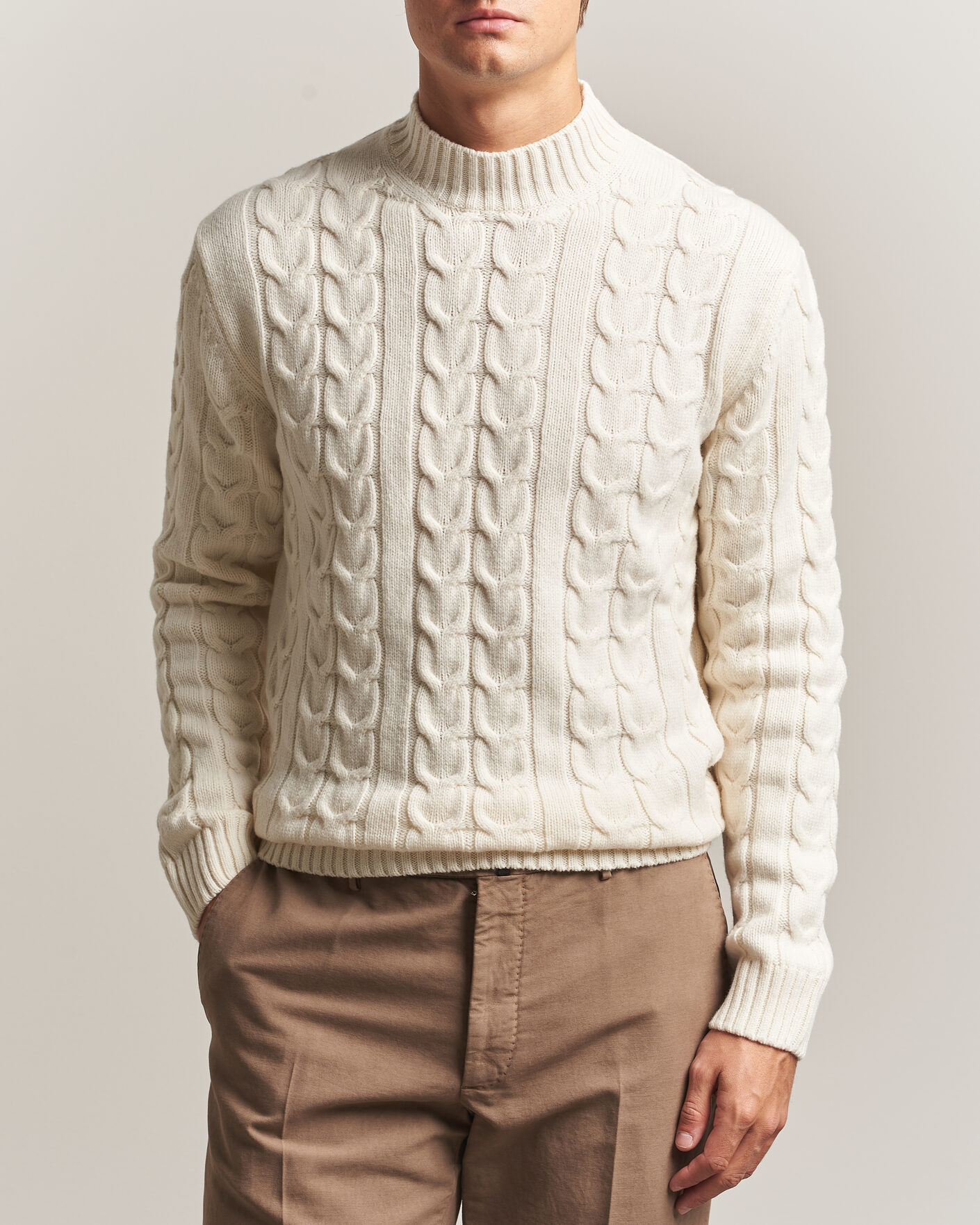 Mies | Puserot | Zanone | Double Cable Crew Neck Latte