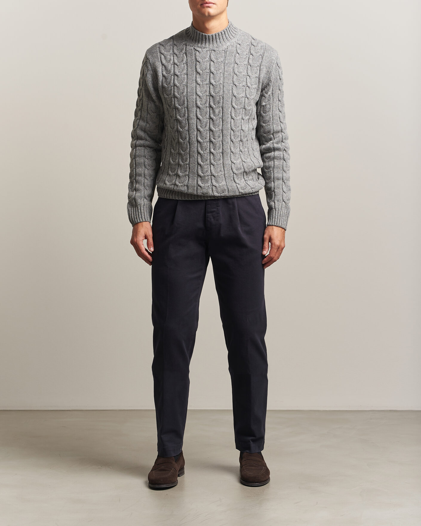 Mies | Puserot | Zanone | Double Cable Crew Neck Grey Melange