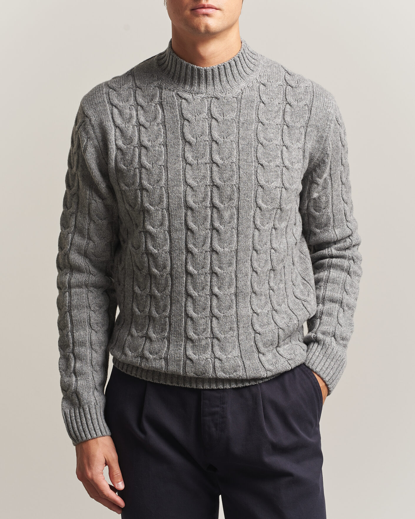 Mies | Puserot | Zanone | Double Cable Crew Neck Grey Melange
