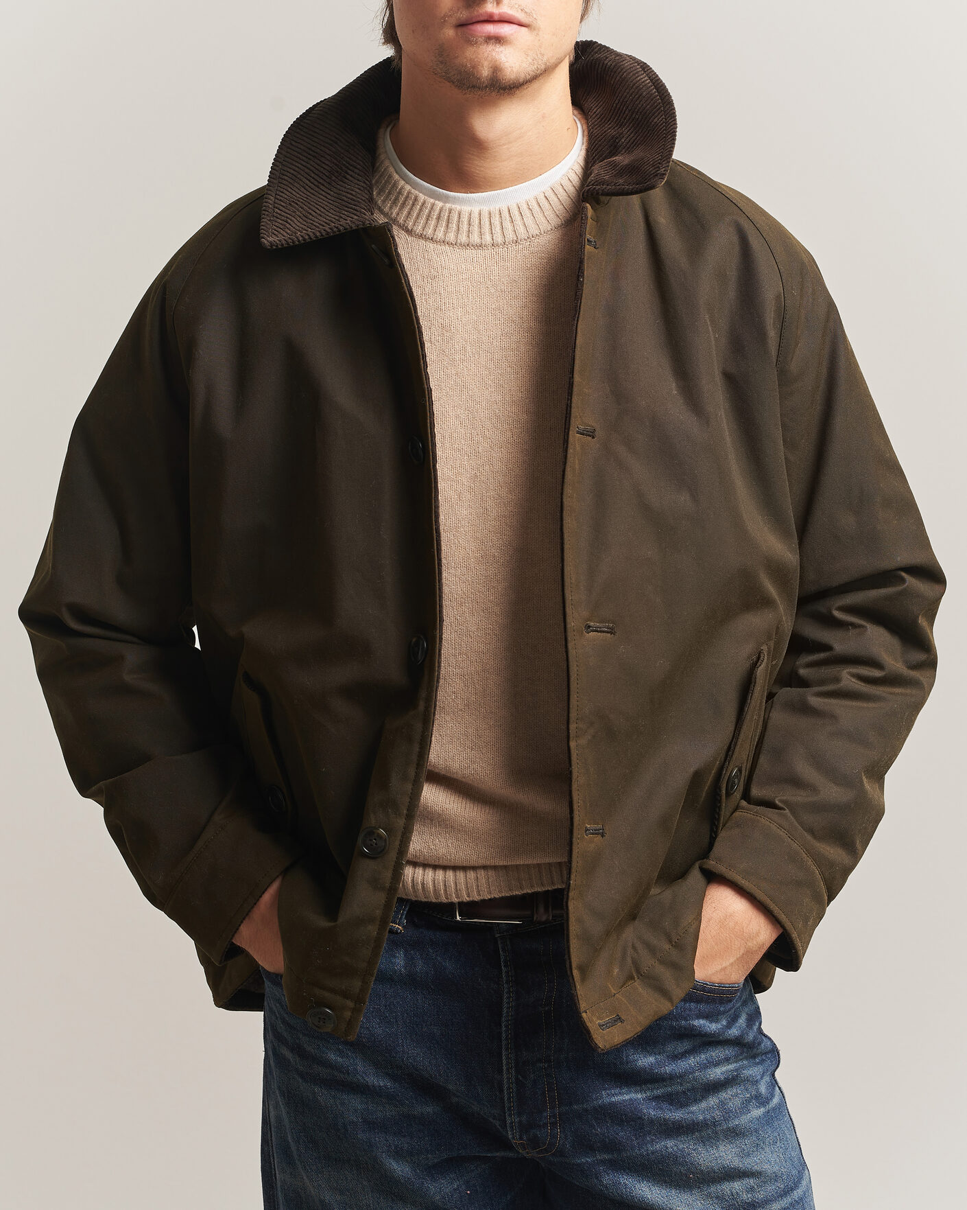 Mies | Takit | Baracuta | Waxed Sherling Lined Deck Jacket Deep Moss