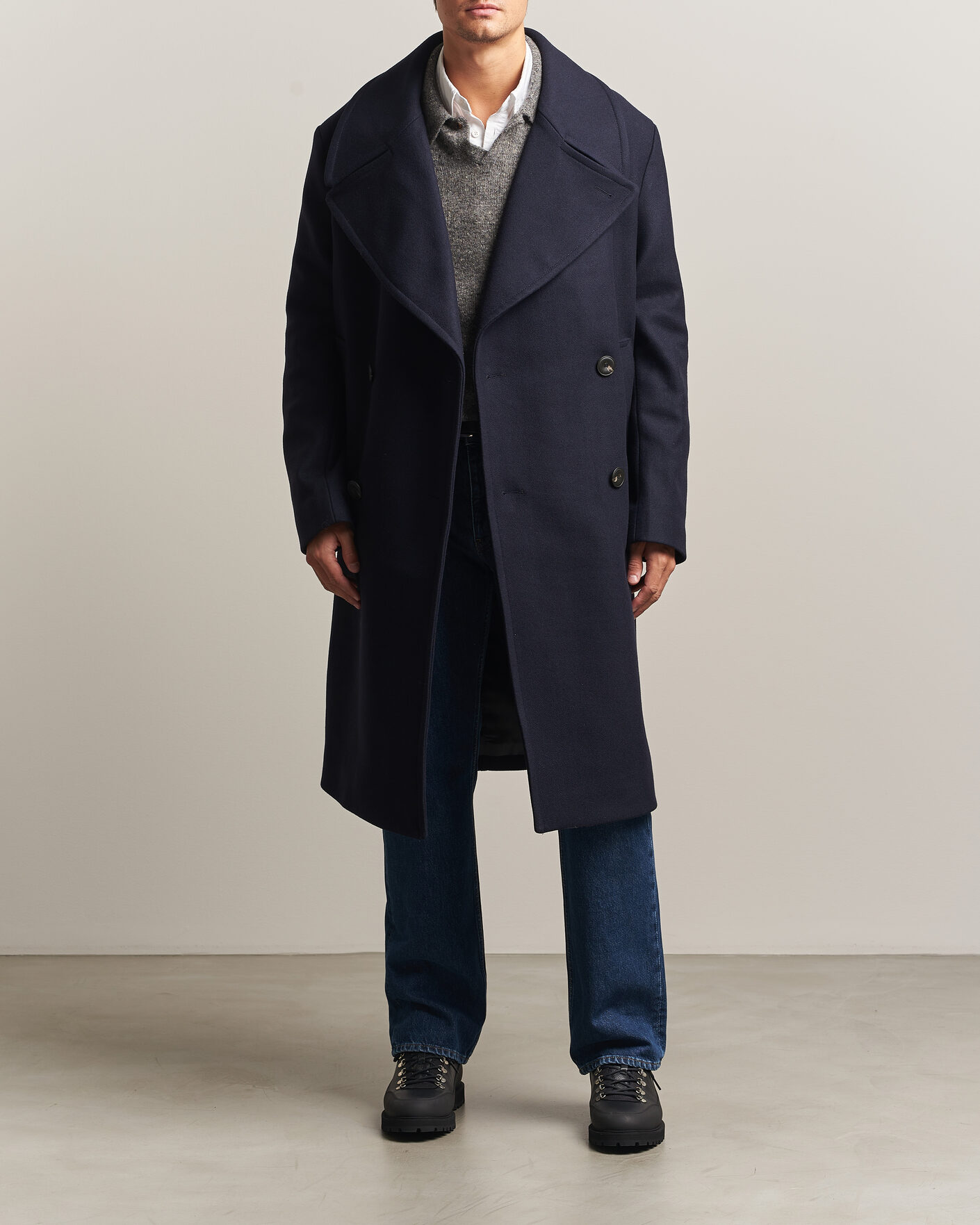 Mies | Takit | Sunflower | Double Breasted Wool Blend Coat Navy