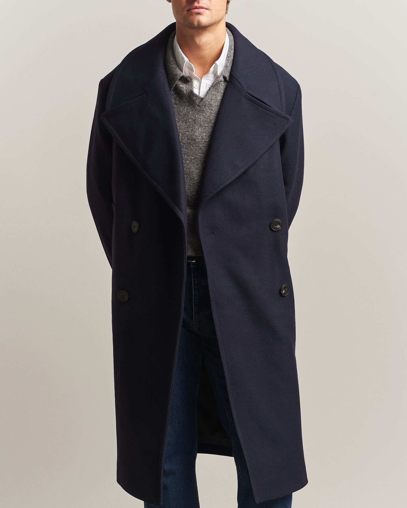 Mies | Takit | Sunflower | Double Breasted Wool Blend Coat Navy
