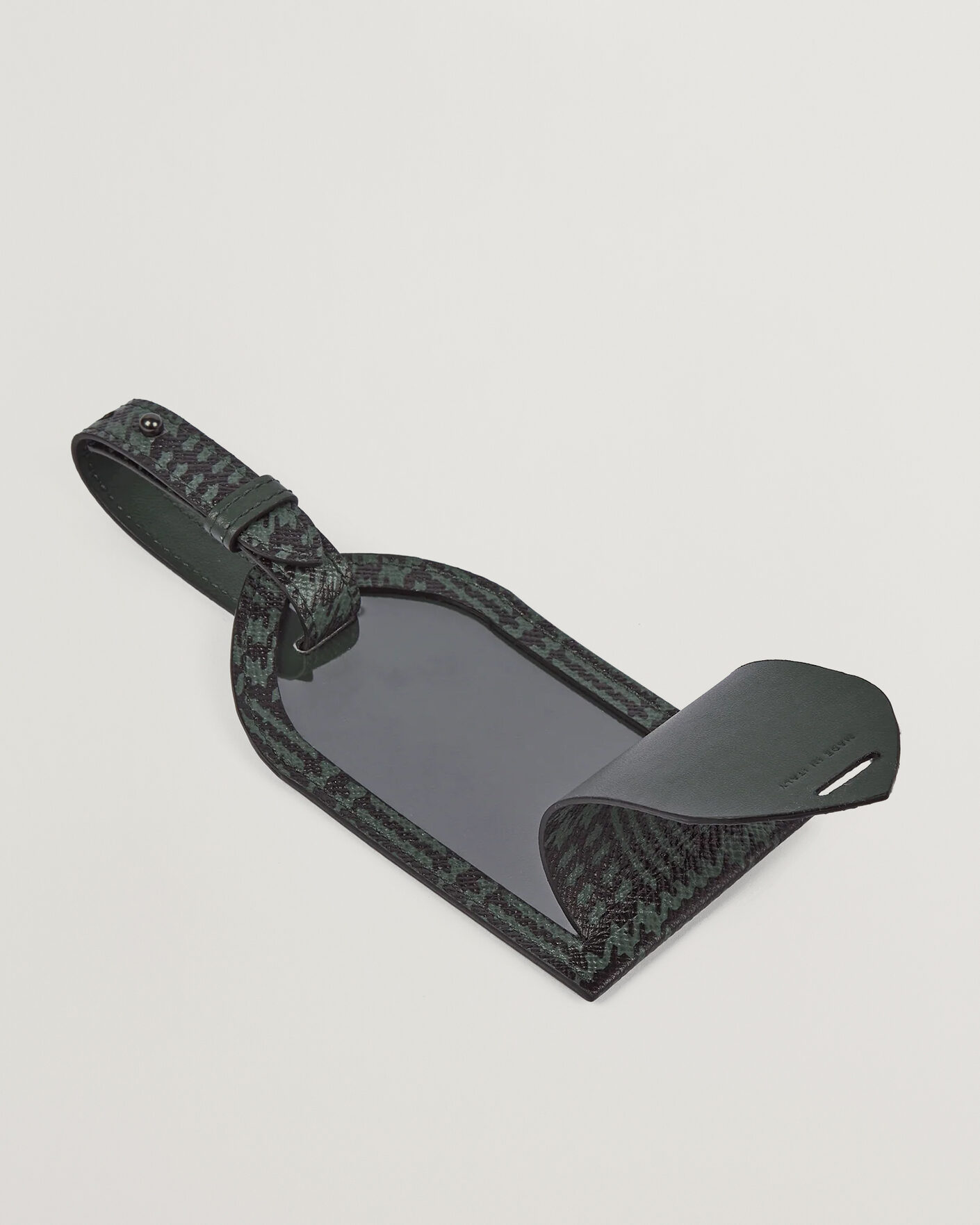 Mies | Kotiin | Smythson | Panama Tweed Luggage Tag Slate Green