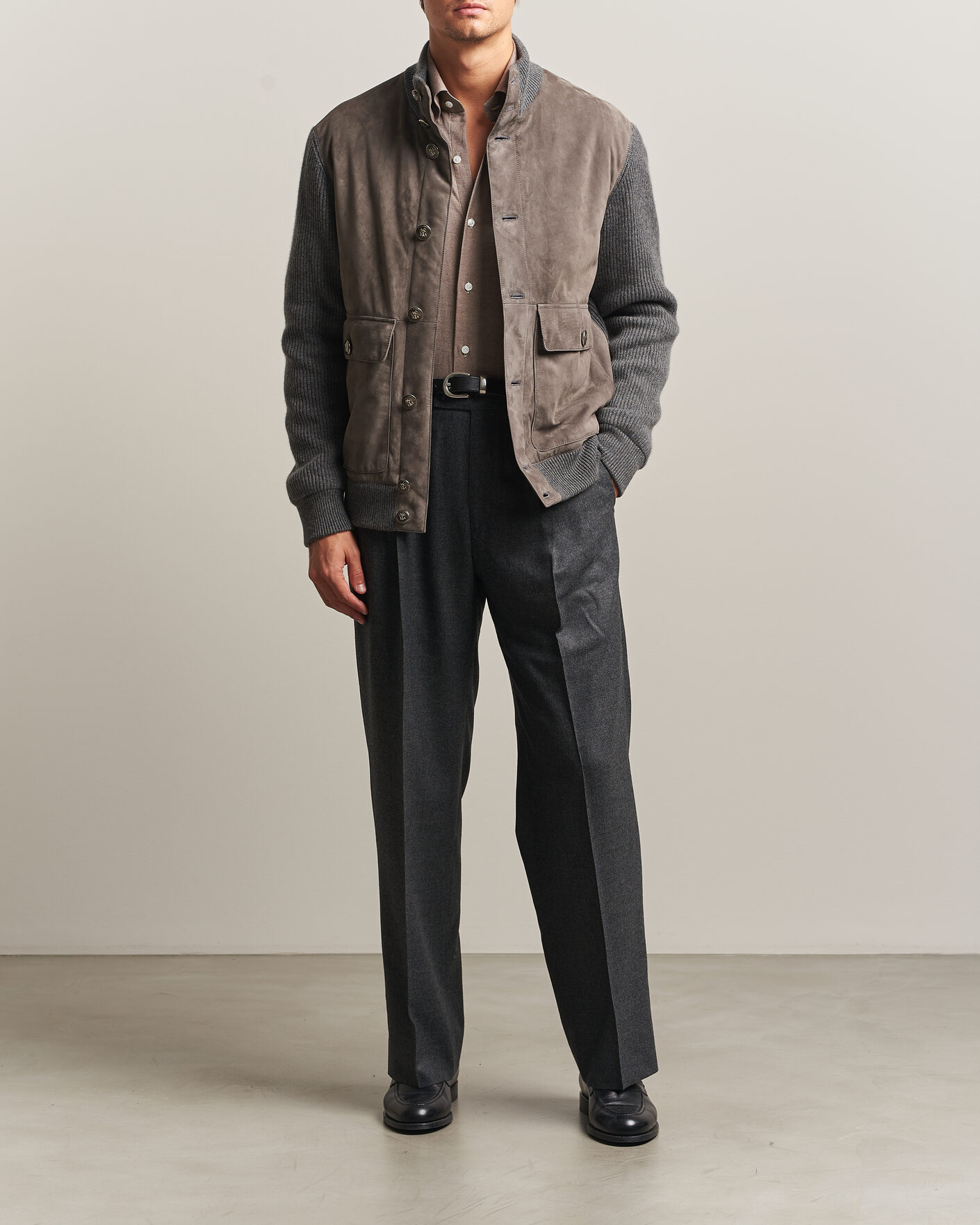 Mies | Takit | Brunello Cucinelli | Cashmere/Suede Down Jacket Grey Melange
