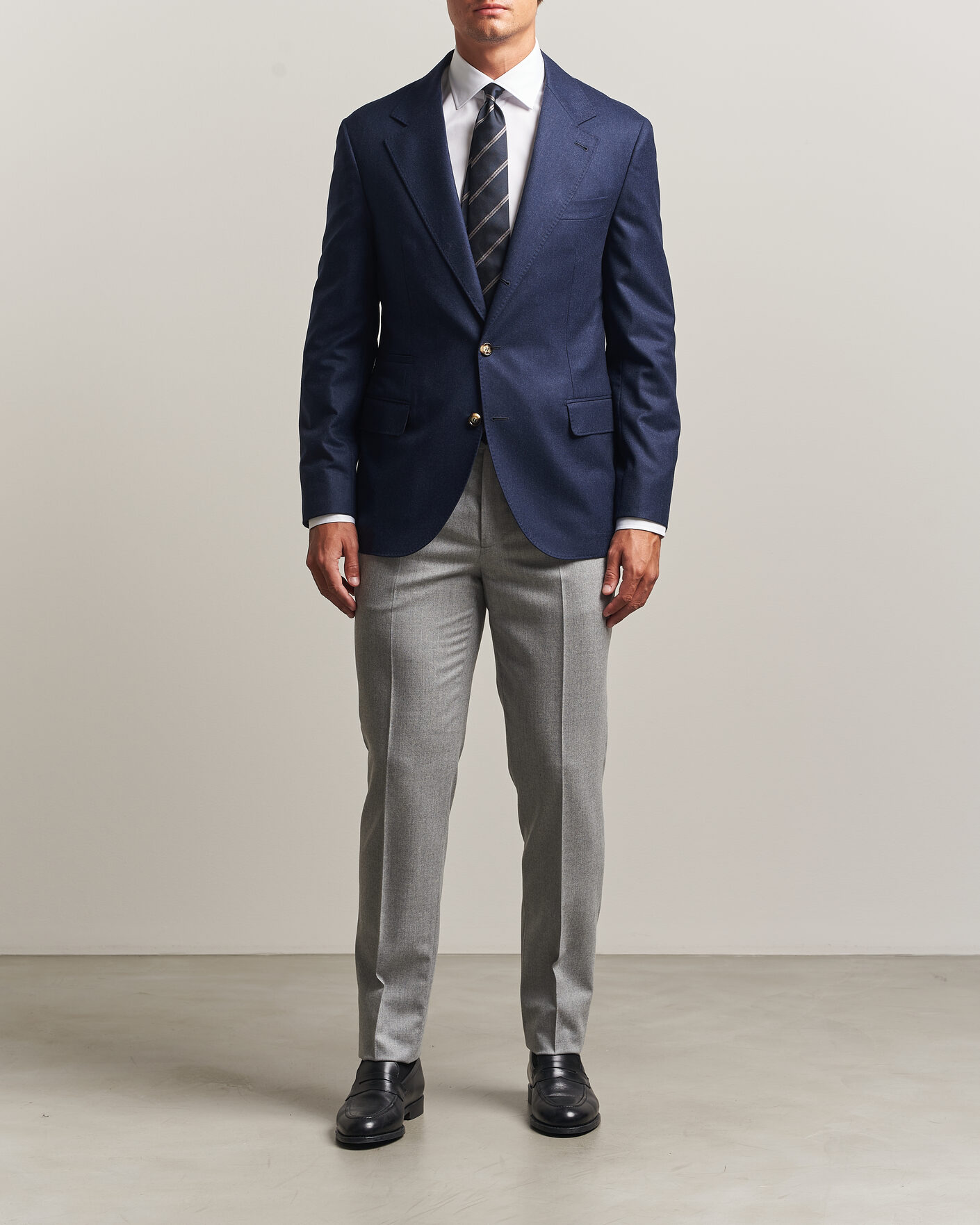 Mies | Housut | Brunello Cucinelli | Slim Fit Flannel Trousers Light Grey