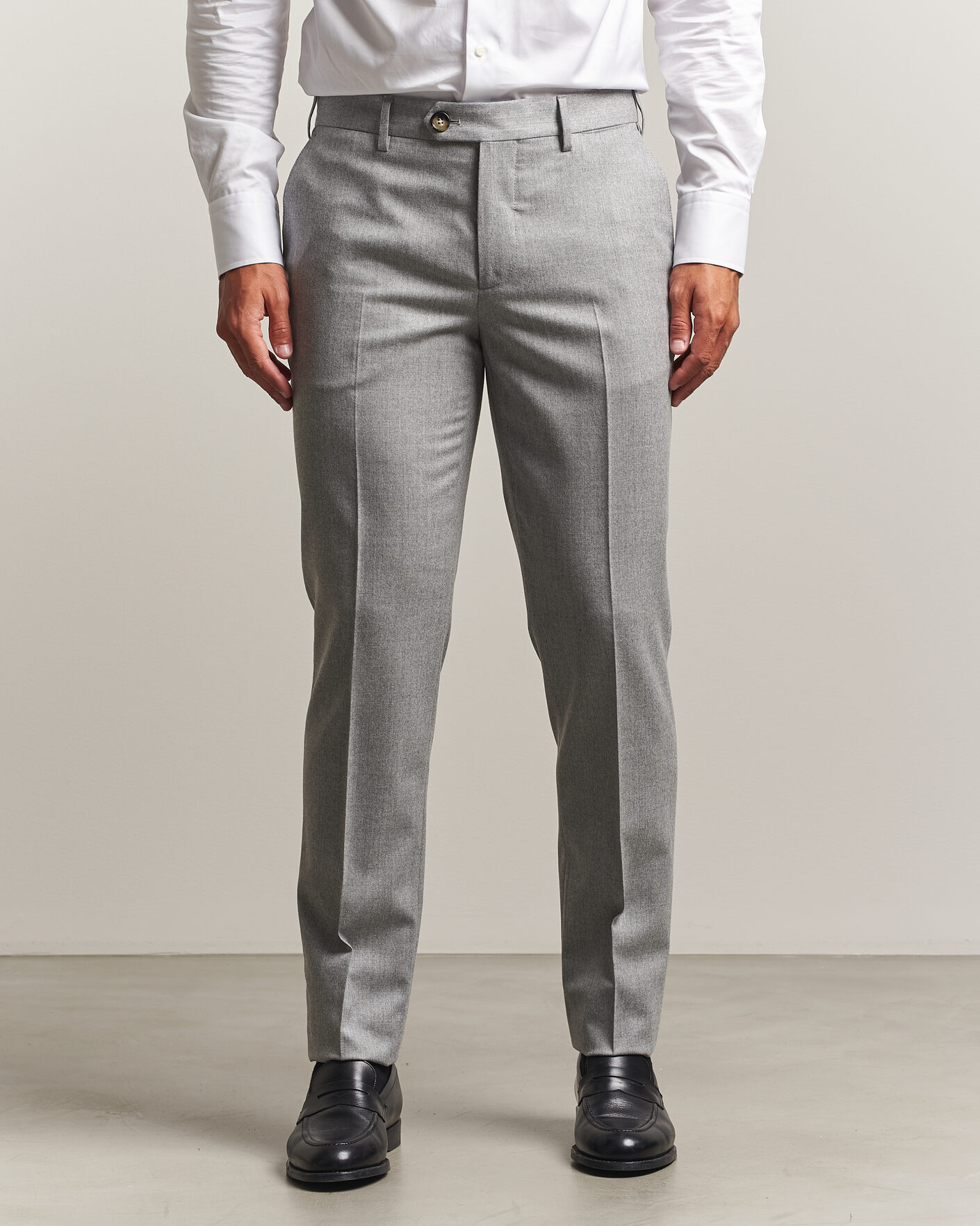 Mies | Housut | Brunello Cucinelli | Slim Fit Flannel Trousers Light Grey