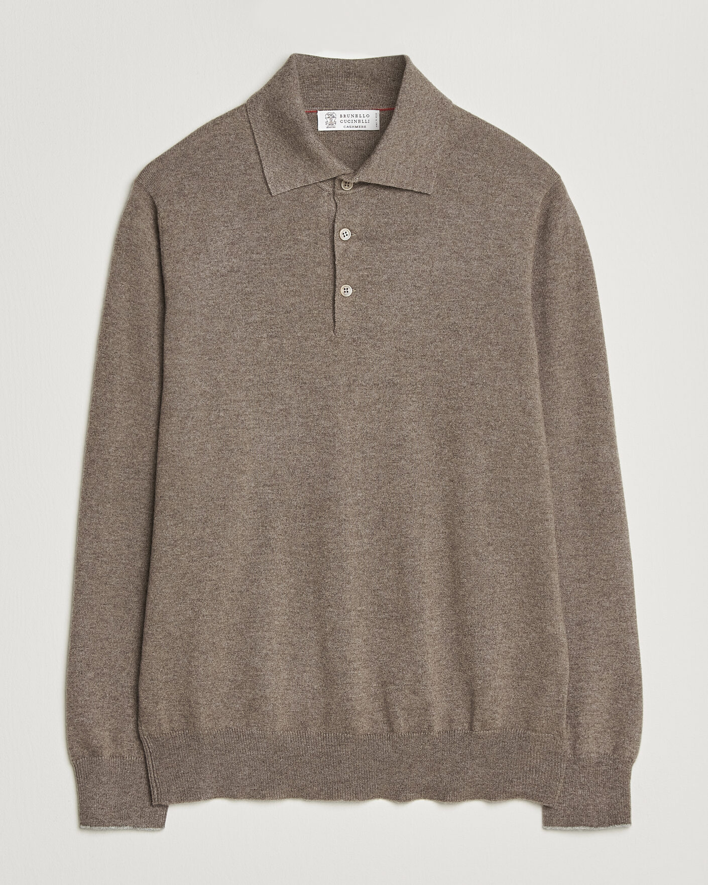 Mies | Puserot | Brunello Cucinelli | 2 Ply Cashmere Long Sleeve Polo Brown