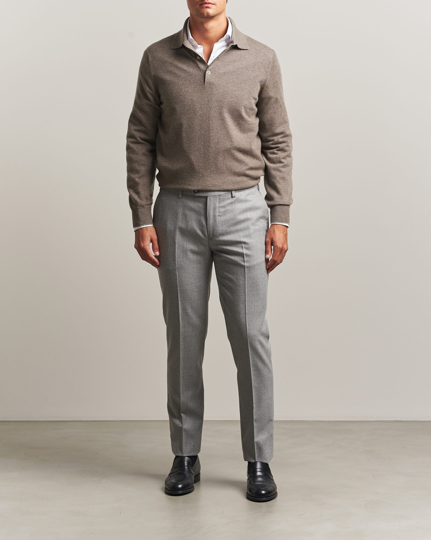 Mies | Puserot | Brunello Cucinelli | 2 Ply Cashmere Long Sleeve Polo Brown