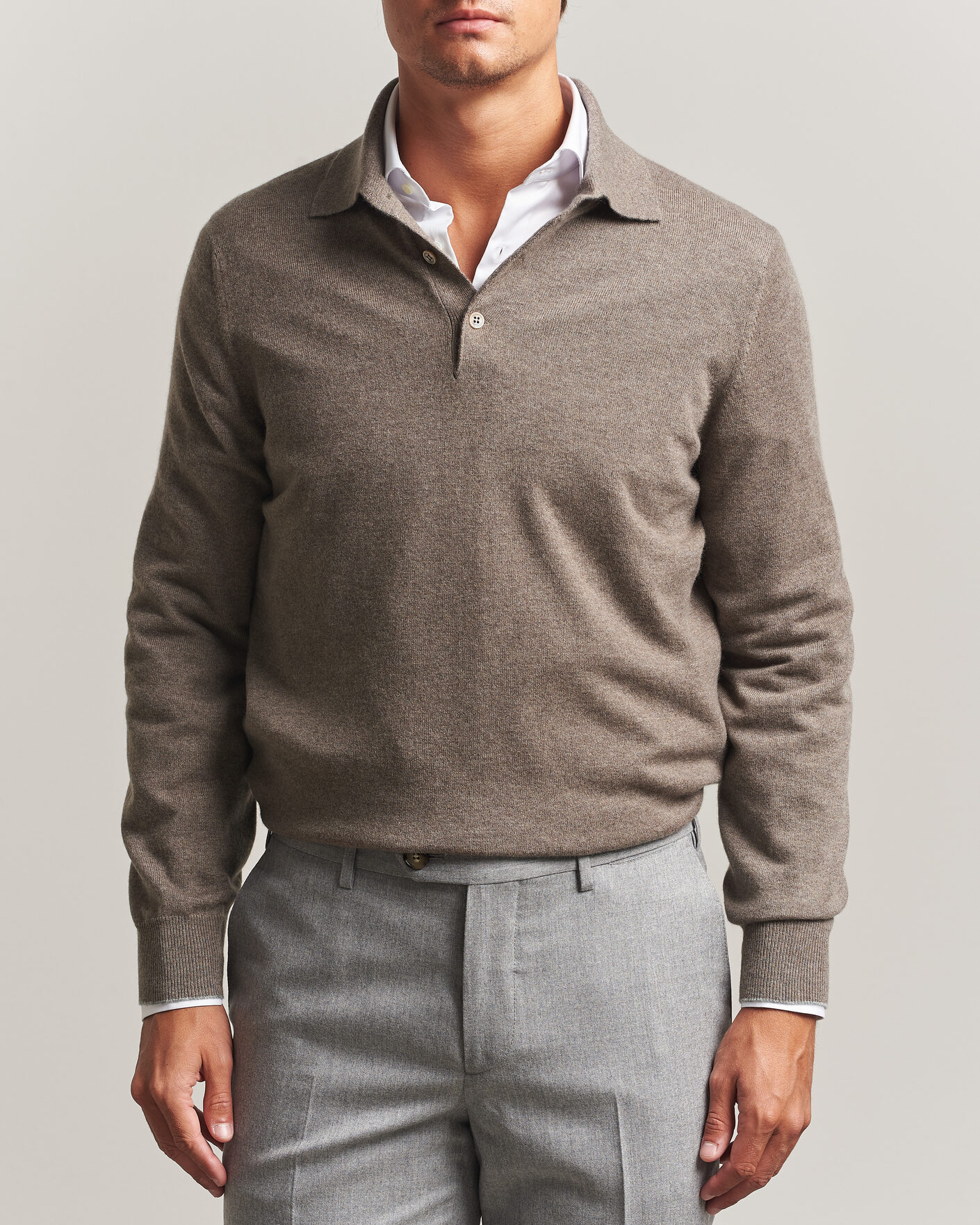 Mies | Puserot | Brunello Cucinelli | 2 Ply Cashmere Long Sleeve Polo Brown
