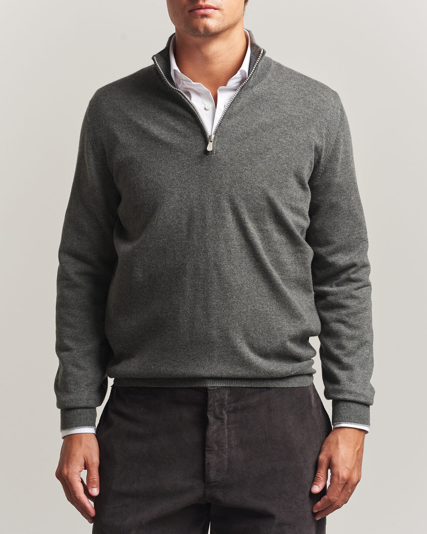 Mies | Puserot | Brunello Cucinelli | 2 Ply Cashmere Half Zip Forest Green