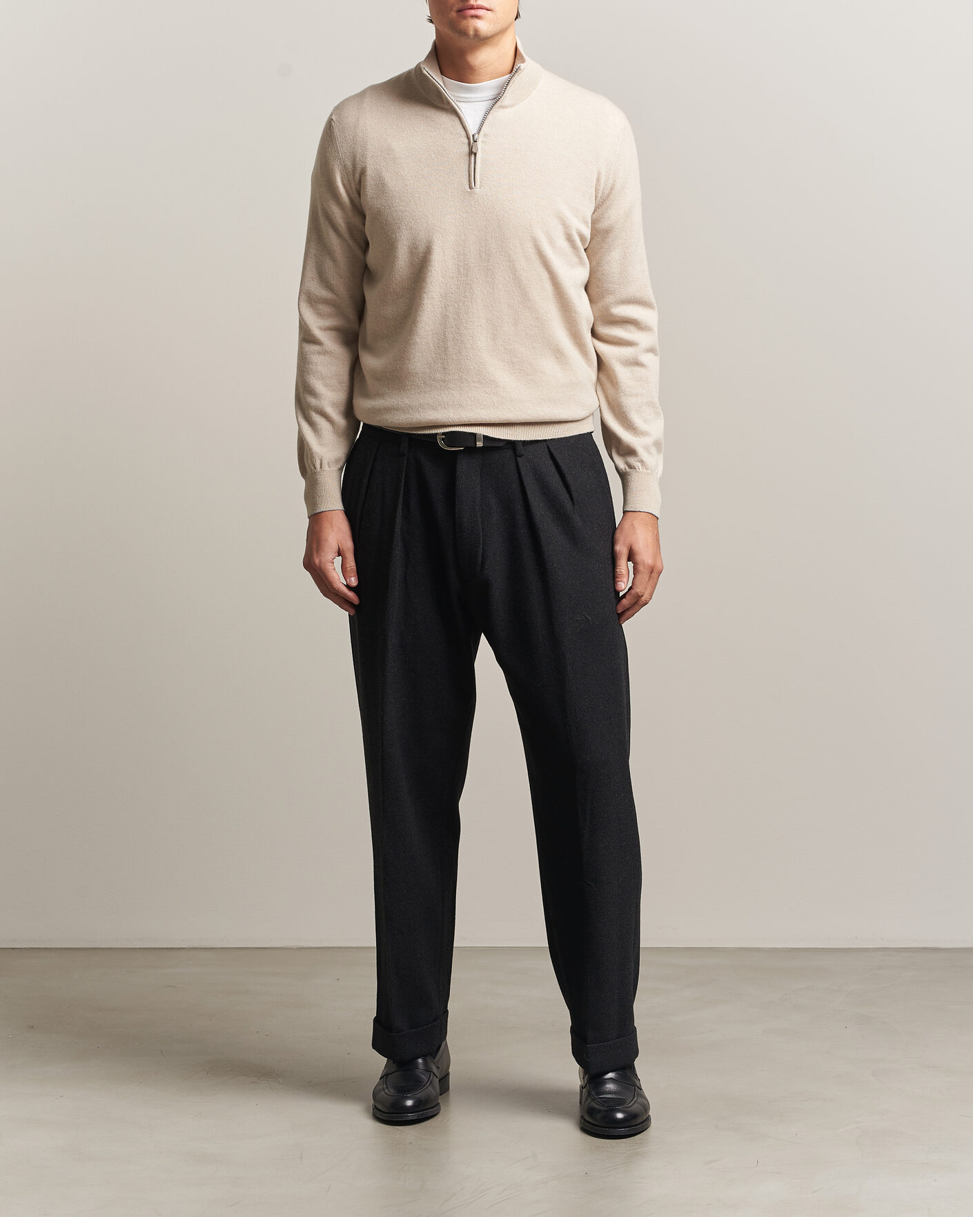Mies | Puserot | Brunello Cucinelli | 2 Ply Cashmere Half Zip Sand