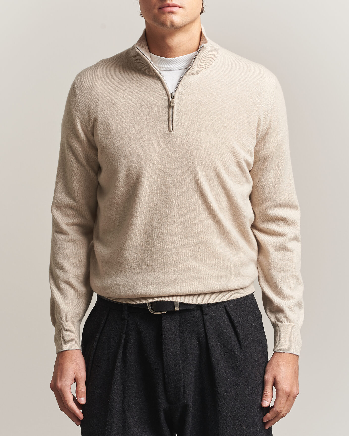 Mies | Puserot | Brunello Cucinelli | 2 Ply Cashmere Half Zip Sand